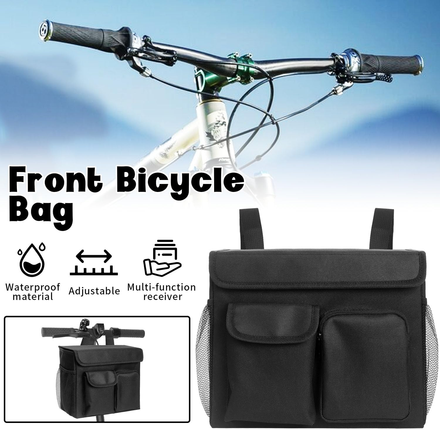 Electric Scooter Basket - Convenient Mobility Scooter Bag with 14-In Laptop Pocket and Cup Holders, Easy Installation for Bike, Mobility Scooter Accessories for Adults