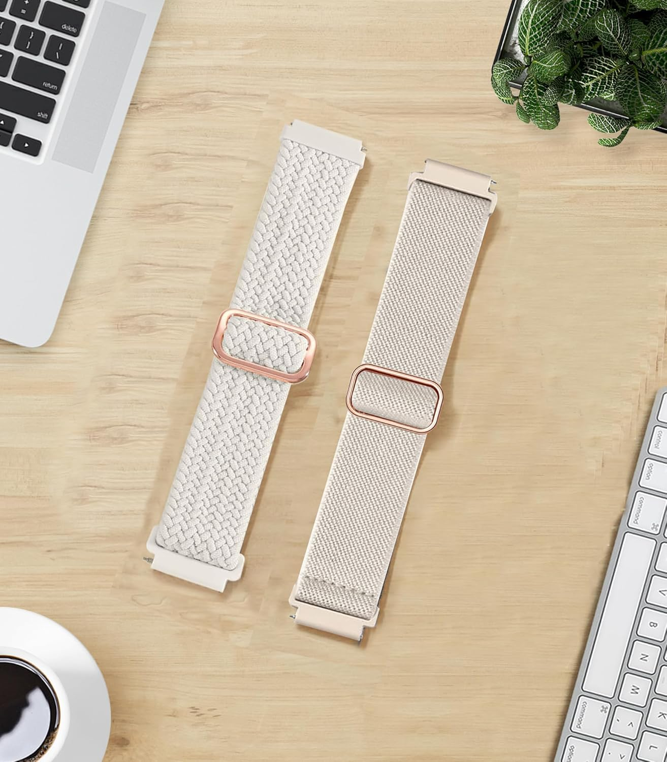 2 Pack Braided Stretchy Nylon Watch Bands Compatible with Garmin Venu Sq/Venu Sq 2/Venu 2 Plus, 20Mm Loop Elastic Fabric Straps for Garmin Vivoactive 5 / Vivoactive 3 Women Men image number 5