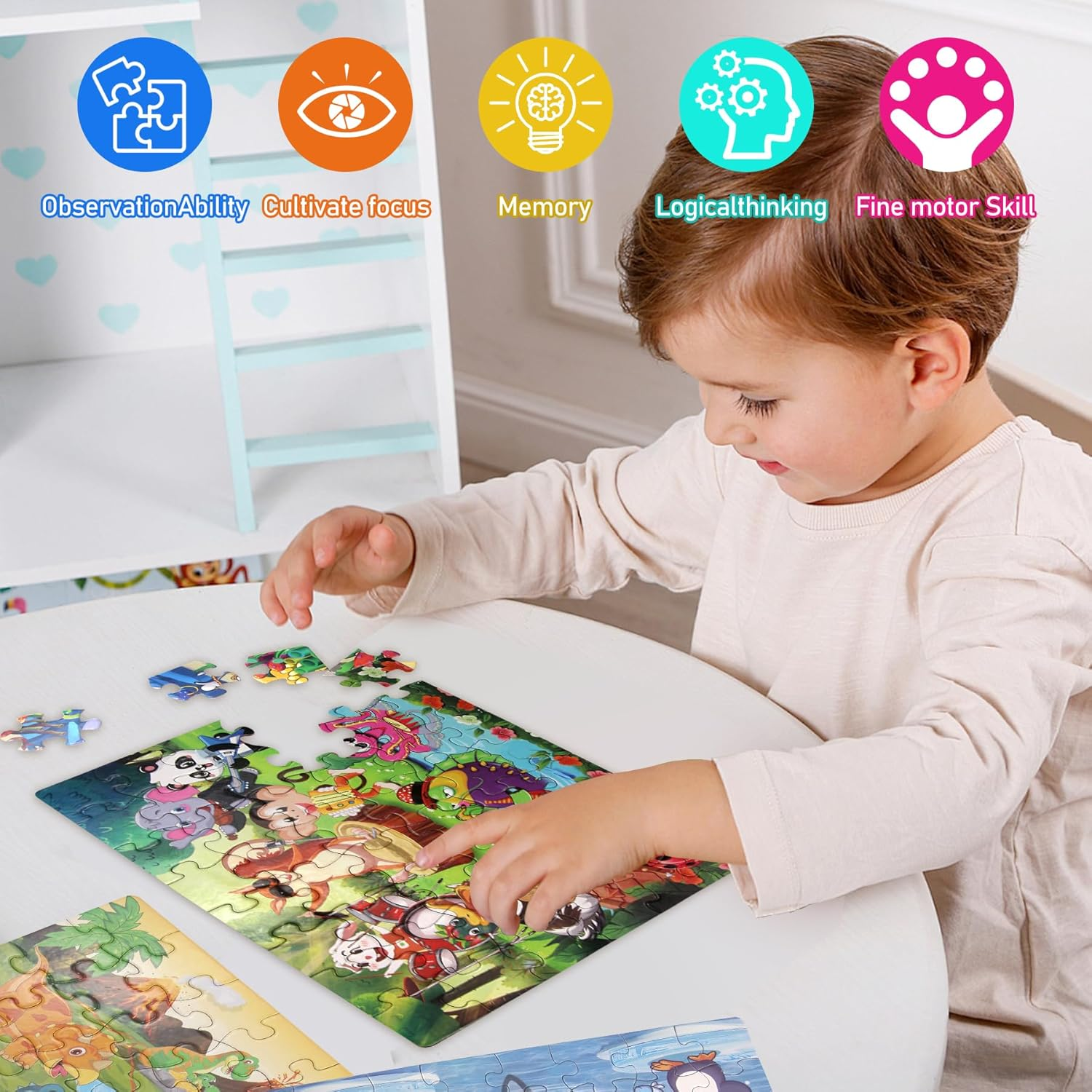 TORMEN Puzzles for Kid Ages 4-6,48Pcs Colored Paper Jigsaw Puzzle Durability Educational Perfect for Family Game Classroom Fun (Musical Animals) image number 4