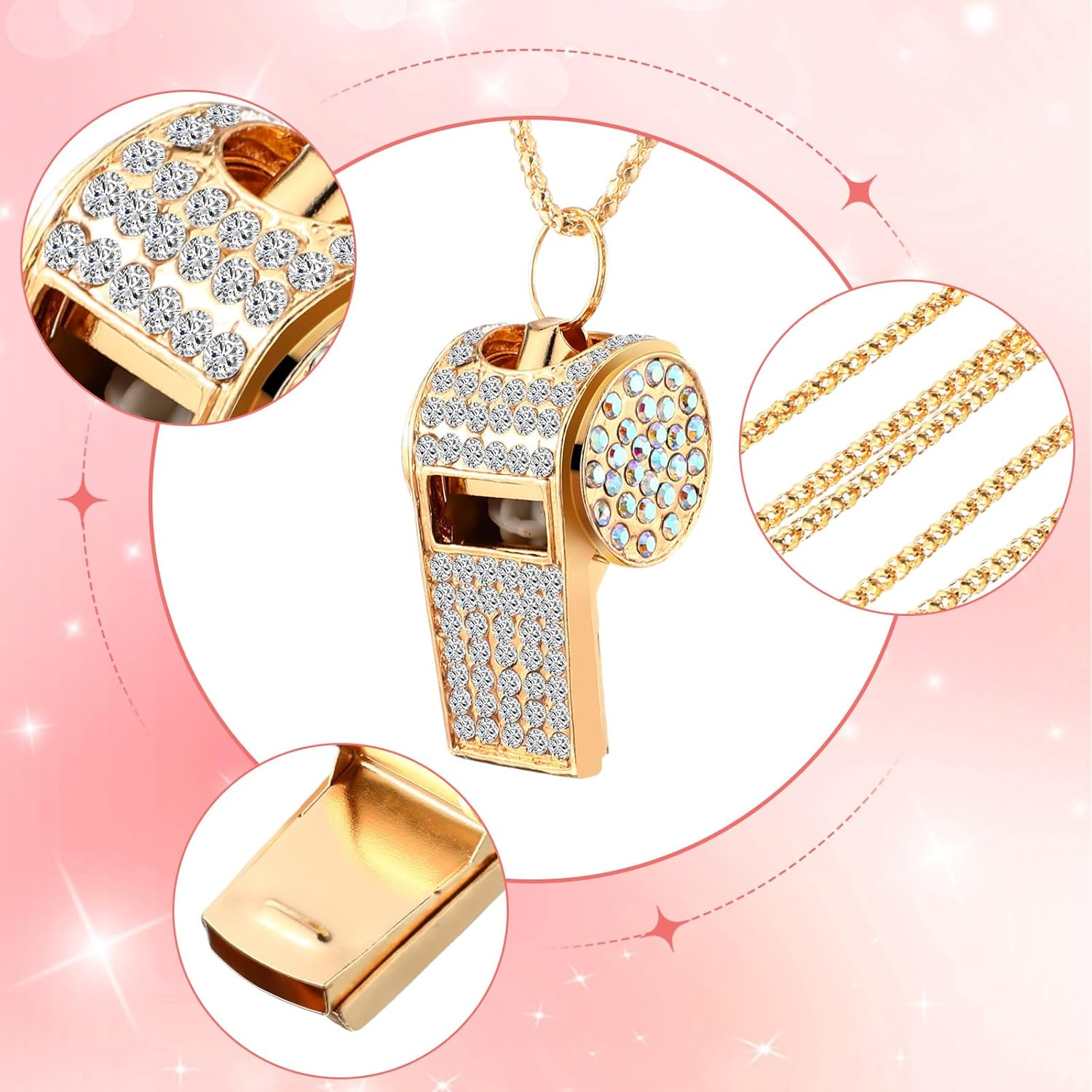 Winnerwhy 2 Pack Bling Whistle Crystal Rhinestone Whistle, Metal Whistle with Glitter, Shining Whistle with Chain for Adult Captain Referee Coach Teacher Basketball Training Gifts