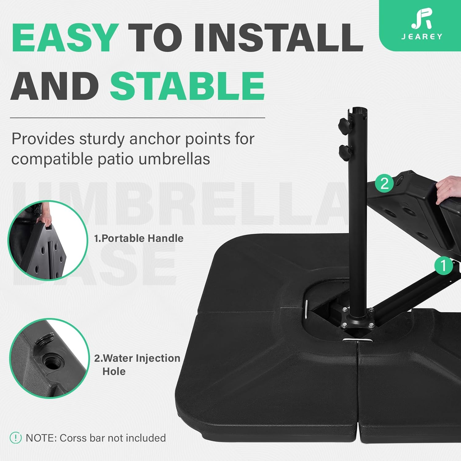 JEAREY 230Lb 4-Pieces Heavy-Duty Umbrella Large Base Stand Cantilever Offset Patio Umbrella Stand Square Large Base Plate with Locking Black for Water or Sand (Black) image number 2