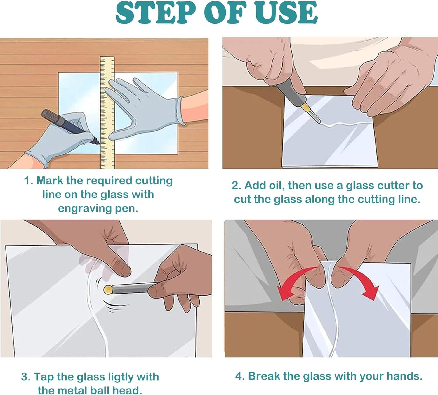 KEWAYO Glass Cutting Tool Kit, 2-20Mm Metal Handle Glass Tile Cutting Pen Style Oil Feed Carbide Tip with 2 Replacement Heads, for Cutting Glass, Mirror and Tiles image number 5