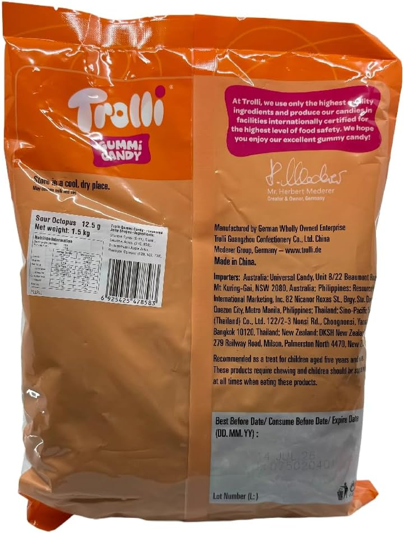 Trolli Sour Octopus Tangy & Chewy Gummi Octopuses 1500 G &ndash; Fruity Sour Gummi Candy, Gluten-Free Party & Halloween Lollies image number 3