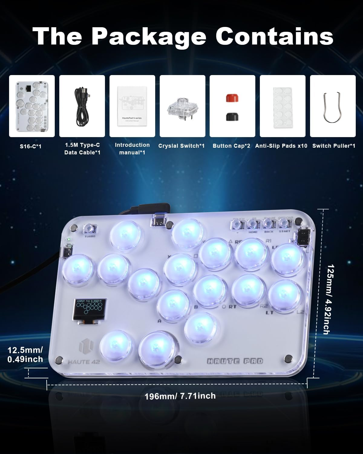 Haute42 Leverless Controller Arcade Stick: S16-C Leverless Controller with Kailh Crystal Low-Profile Switches,Leverless Arcade Controller Street Fight for Pc/Ps3/Ps4/Switch Support Hot Swap & SOCD image number 4