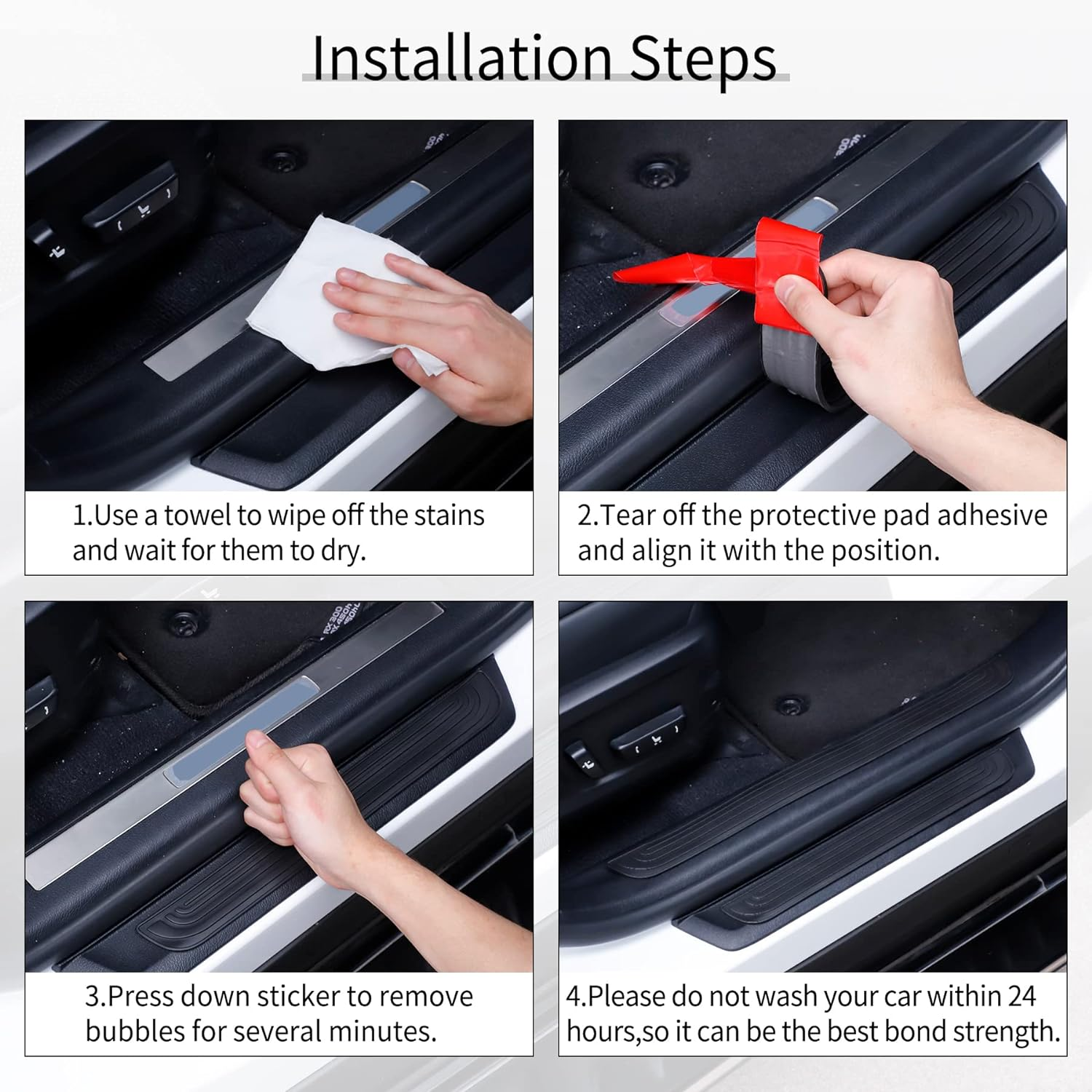 SINGARO Car Door Threshold Protection, 4PCS Universal Rubber Scratch Resistant Exterior Accessories - Door Width 23.6X2.36Inch (Black) image number 2