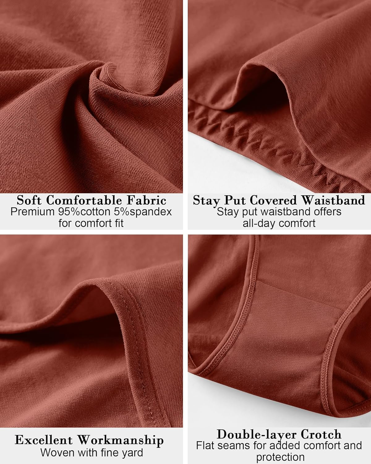 High Waisted Underwear for Women Cotton No Muffin Top Full Coverage Briefs Soft Stretch Ladies Panties 5 Pack image number 5