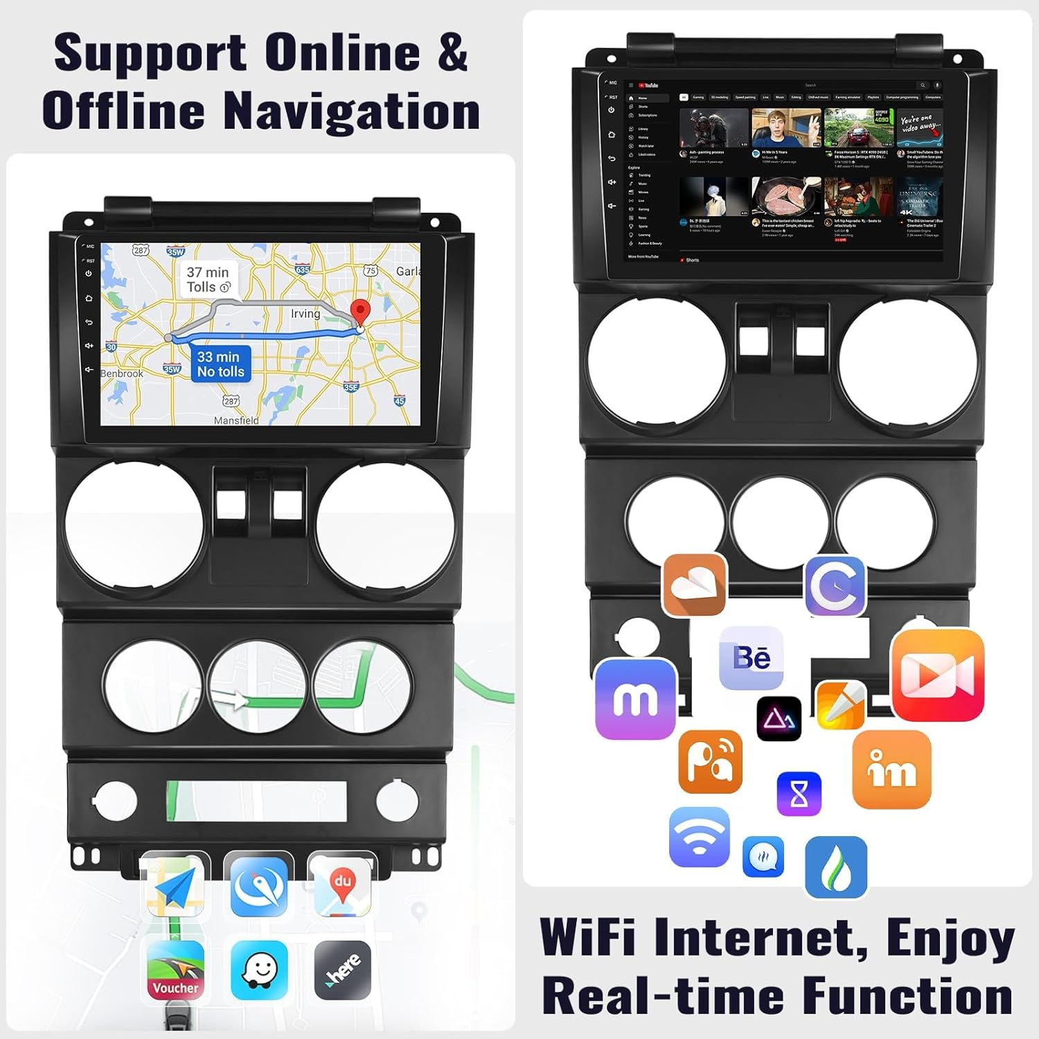 UNITOPSCI 2G+64G Android 13 Car Stereo for Jeep Wrangler 2007-2010 (2 Doors) Radio Wireless Apple Carplay Android Auto Mirror Link 9&rdquo; Bluetooth HD Touchscreen GPS FM Wifi USB SWC + Backup Camera Mic image number 6