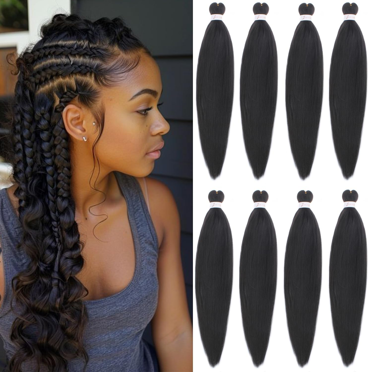 Mscat 30 Inch 8 Packs Pre Stretched Braiding Hair Brown Pre Stretched Braiding Professional Synthetic Prestretched Crochet Braids Hair Extension Hot Water Setting Yaki Texture (30#)