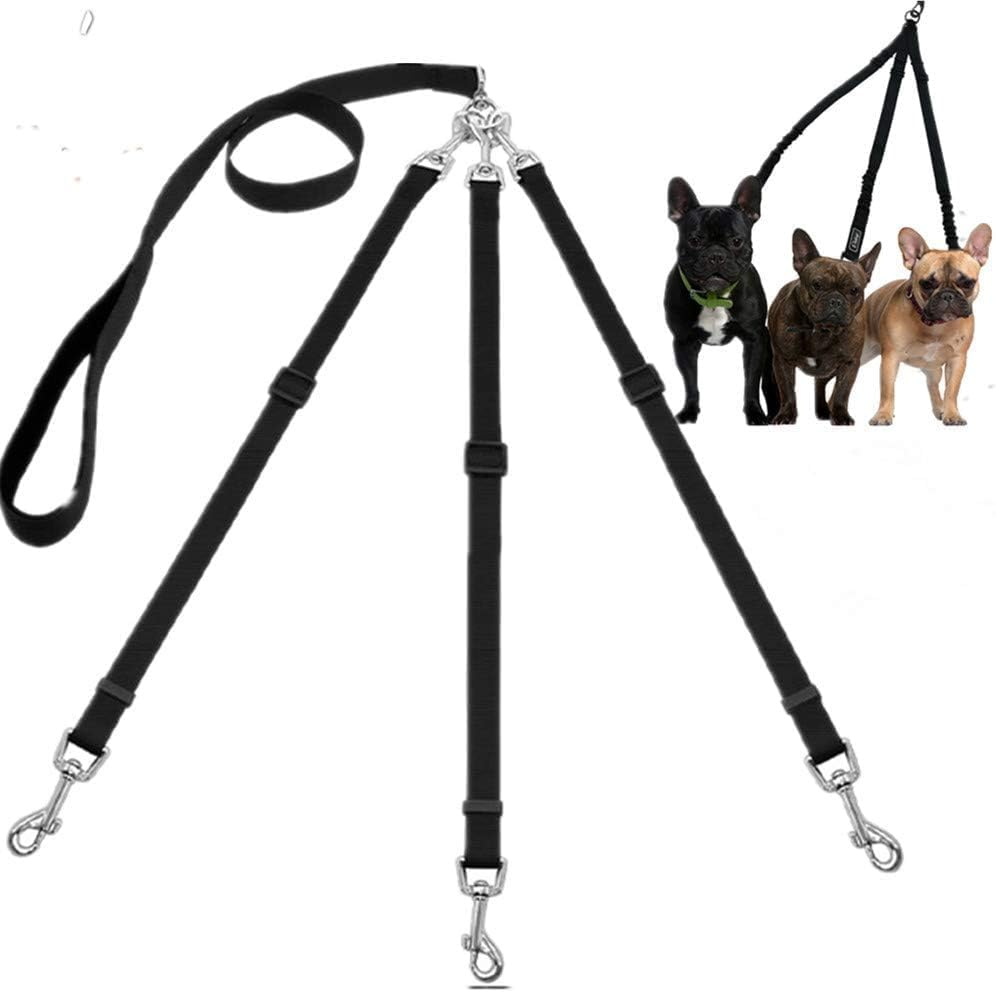 Weave Three Heads One Drag Three Dog Leash Square round Rope Pet Traction Belt Dog Chain Strong Safety Dog Lead Leashes (Black, One Size) image number 4