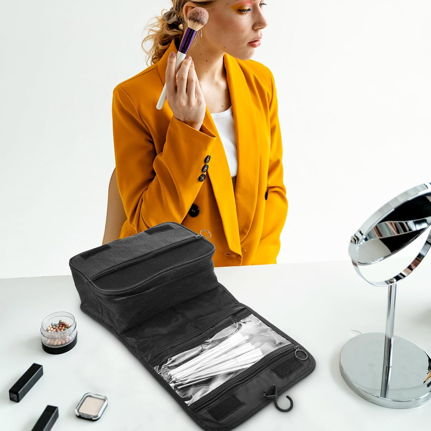 ASAKKURA Large Capacity Hanging Hook Toiletries Bag Travel Cosmetic Makeup Organizer Portable Wash Bag with Multiple Pockets for Men and Women