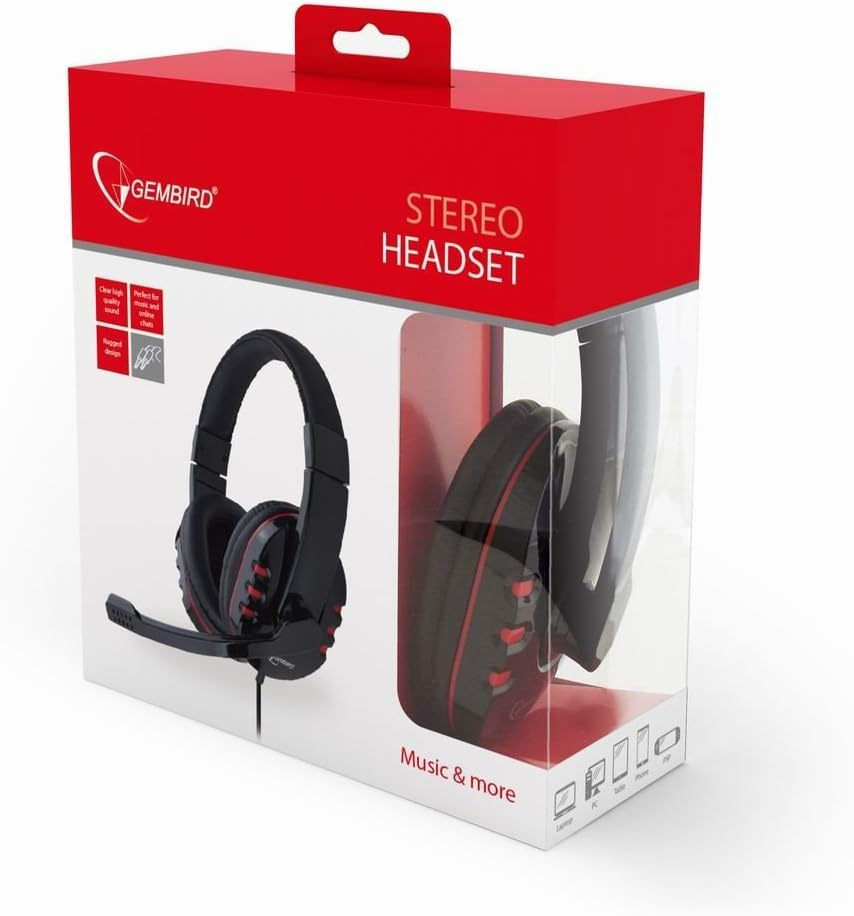 Gembird MHS-402 Stereo Headset Black/Red image number 1