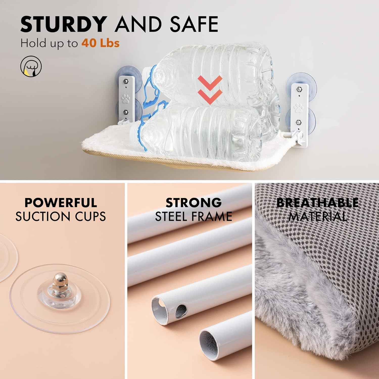 Mewoo Sturdy Window Perch Hammock Seat for Indoor Cats - Reversible Mat, Year-Round Bed Providing All-Around Sunbath, Space-Saving, Washable, Holds up to 40 Lbs (Grey, Medium) image number 1