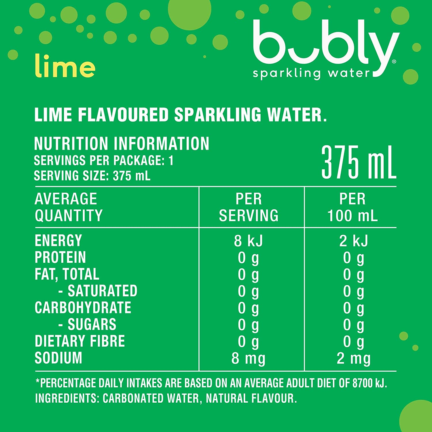 Bubly Lime Flavoured Sparkling Water Can 375 Ml (Pack of 8) image number 4