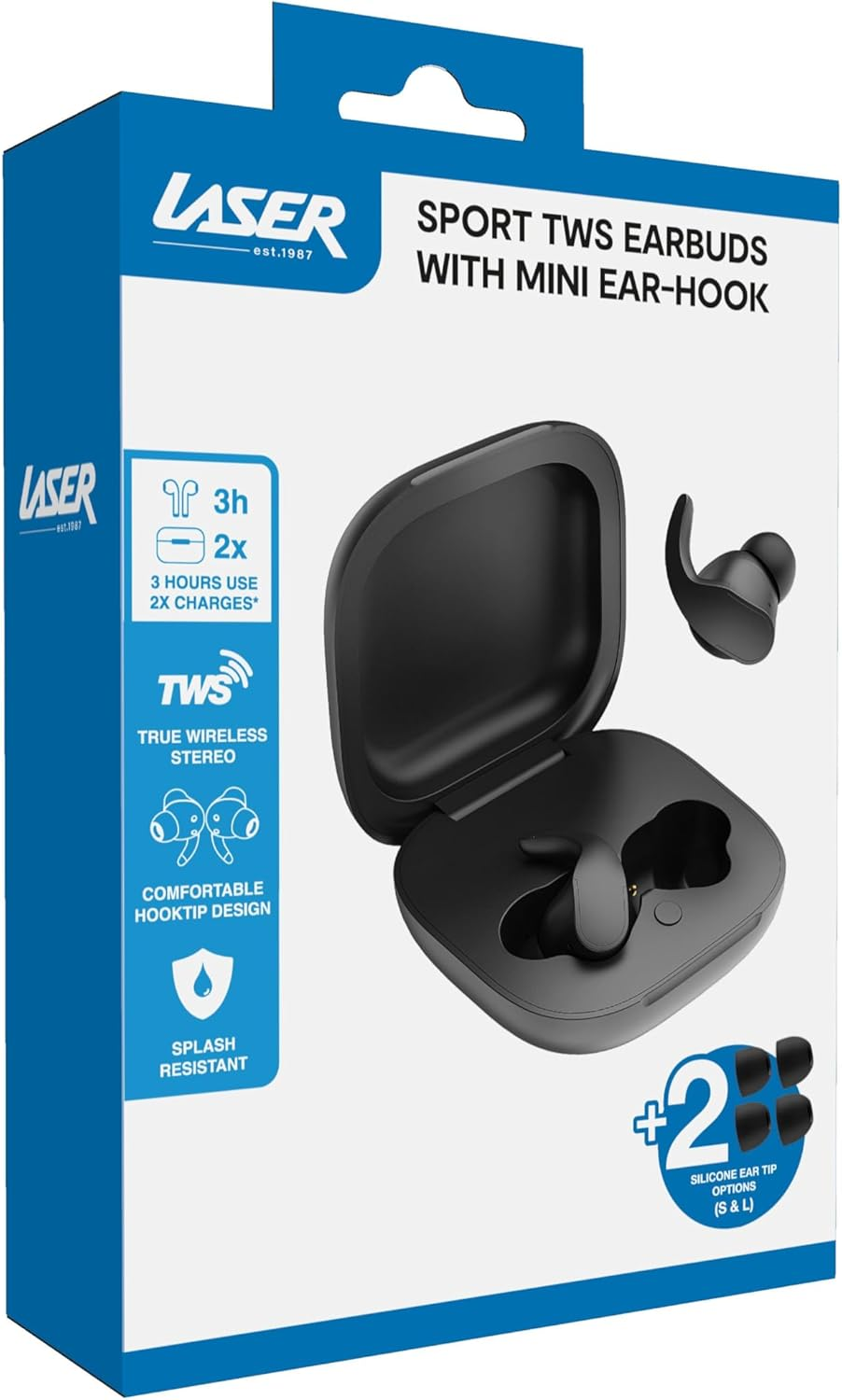 LASER Sport TWS Earbuds with MINI Ear-Hook Black image number 1
