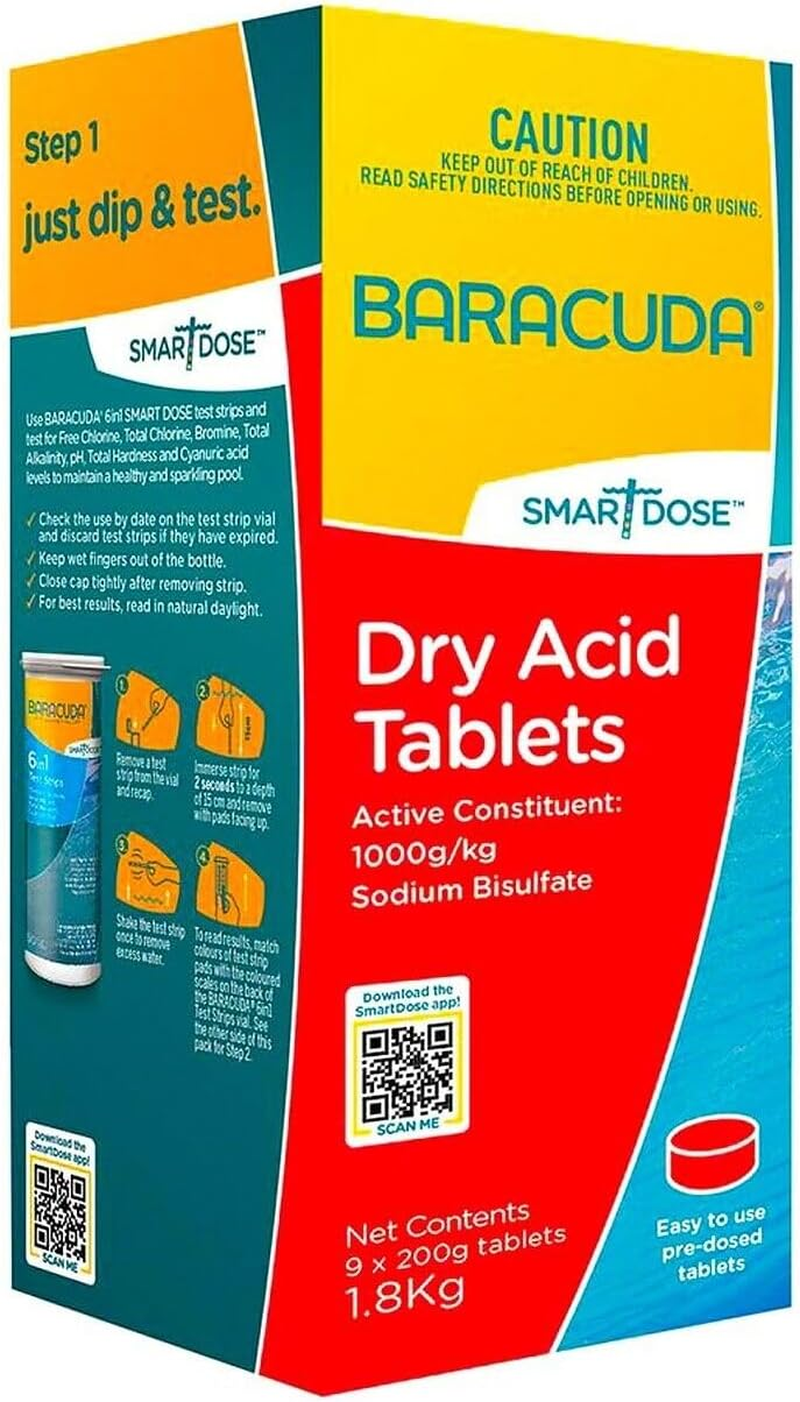 Pool Acid PRO Tablets 1.8Kg Baracuda Easy to Use Safer Lower PH Water Swimming