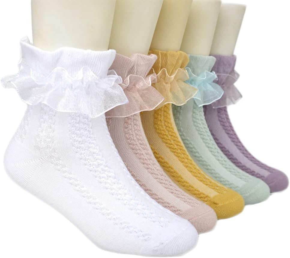 WATOCHE Baby Girls Socks Toddlers Ruffle Socks Girl'S Frilly Dress Socks Baby Anti-Slip Socks Cute Knee High Socks image number 6