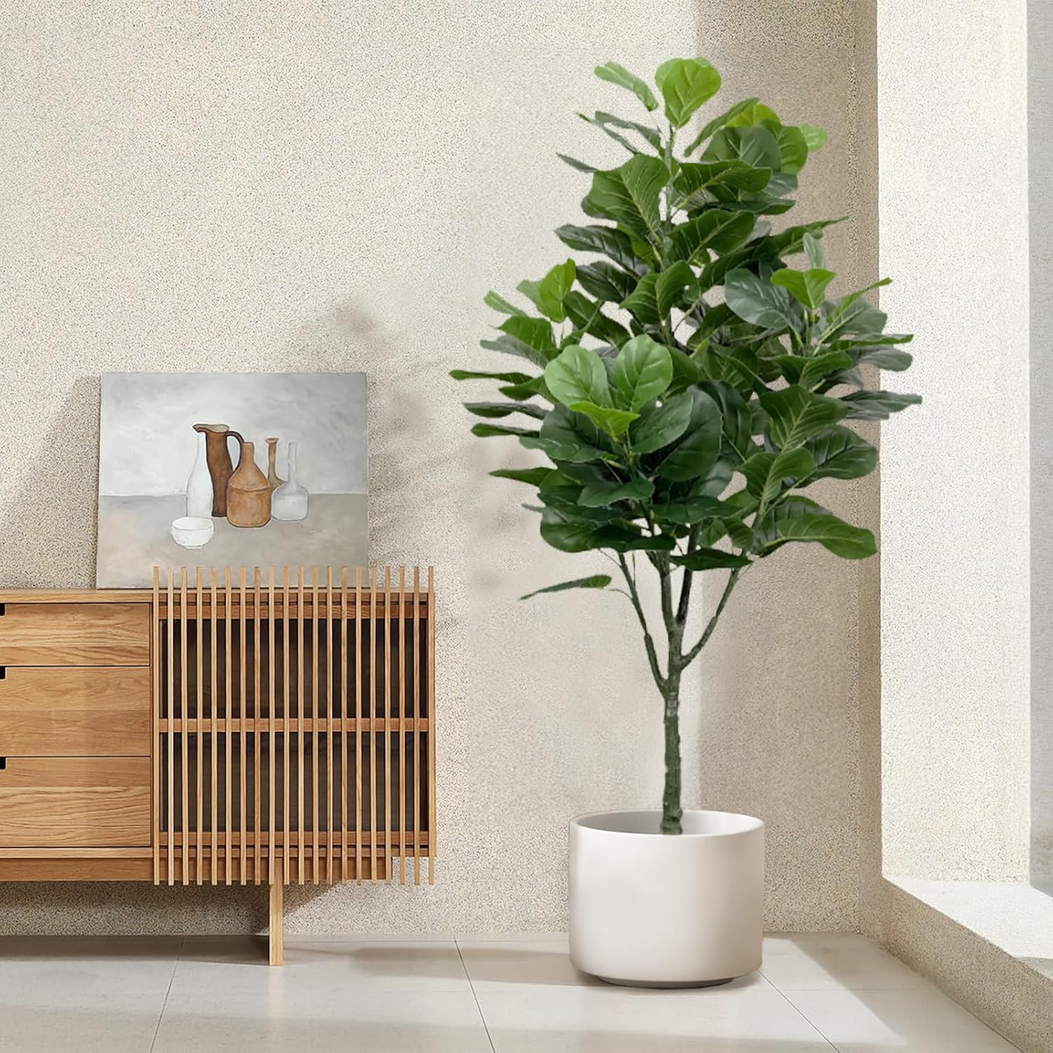 150Cm Artificial Plants Fiddle Leaf Fig Tree Tall Fake Plant with Pot, Large Faux Ficus Lyrata with Realistic Leaves for Indoor Home Decor, Outdoor Decor&ndash; No Maintenance Housewarming Gift (2) image number 5