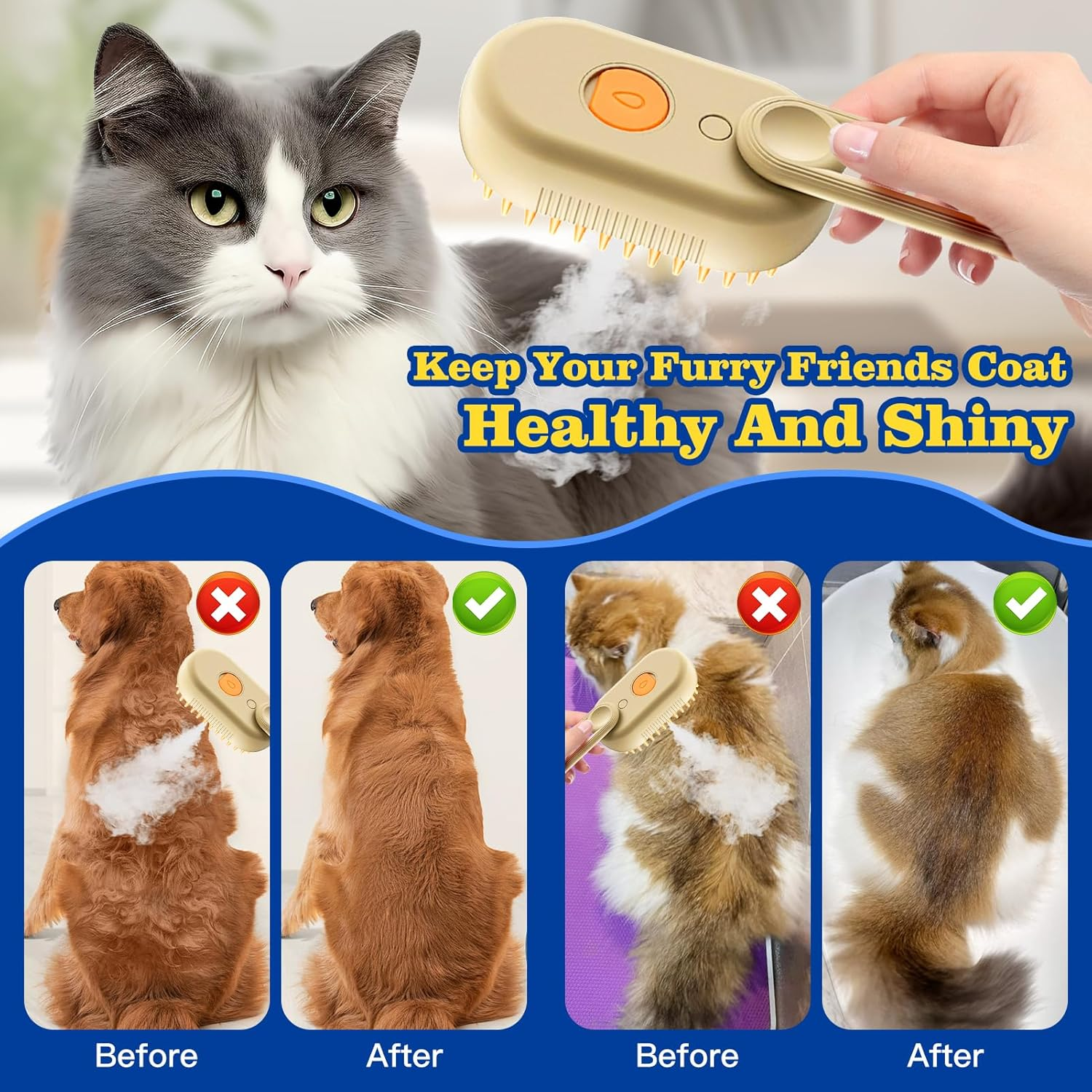 Cat Brush with Steam 3-In-1, Steam Brush Cat Green Steamy Brush Cat Steam Brush for Cats with Spray Cat Brush with Water Cats Steam Brush Care Brush for Cats and Dogs for Hair Removal image number 4