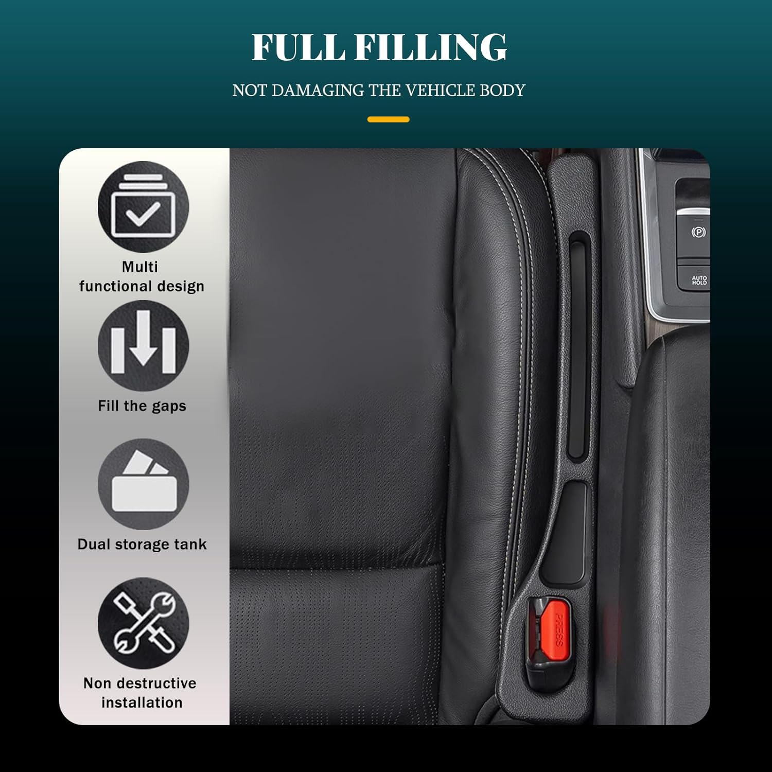 2-Pack Car Seat Gap Organizer Universal Fit Storage Solution for Phones Keys Small Items Quick Install Design with Seat Belt Access (Fits Most Vehicles) image number 2