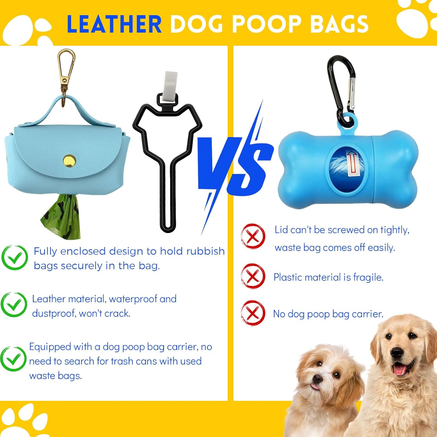 3Pcs Dog Poop Bag Holder with Clip, Stylish Leather Dog Poop Bag Dispenser for Leash, Cute Pet Dog Waste Bag Holder Carrier for Walking Camping image number 2