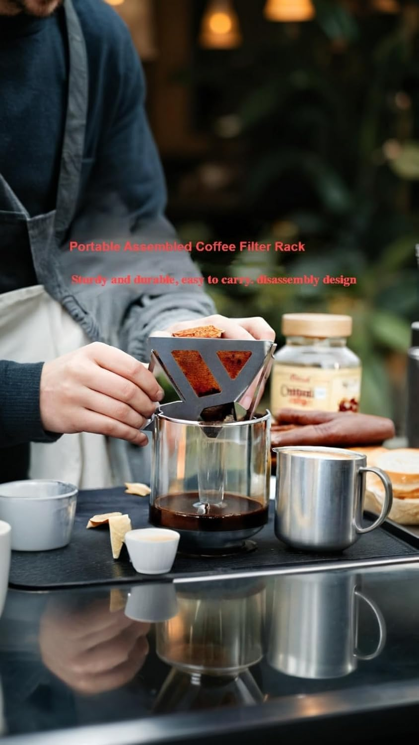 Compact Foldable Coffee Dripper & Stainless Steel V60 Filter Holder - Includes Storage Bag & 40 Filter Papers - for Camping, Travel, Office Use image number 1