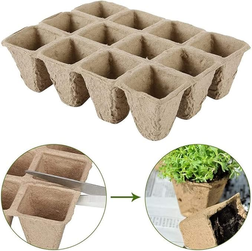 20 Pack Biodegradable Peat Pots 240 Cells Seedling Starter Tray Seed Starting Trays Labels for Tomato Vegetable Flower image number 5