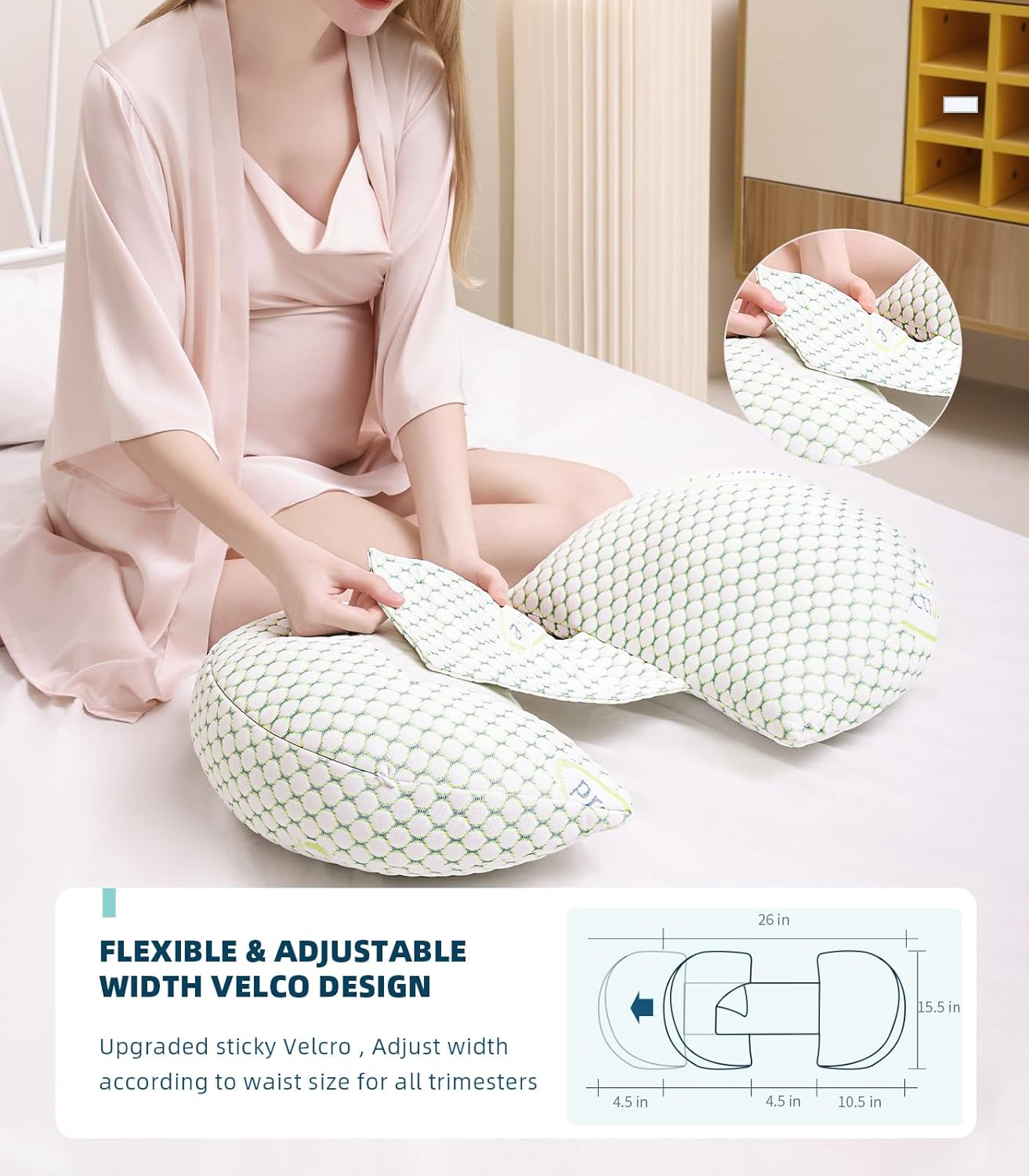 Pregnancy Pillow for Pregnant Women,Soft Pregnancy Body Pillow,Support for Back, HIPS, Legs,Maternity Pillow with Detachable and Adjustable Pillow Cover (Green, Plus) image number 1