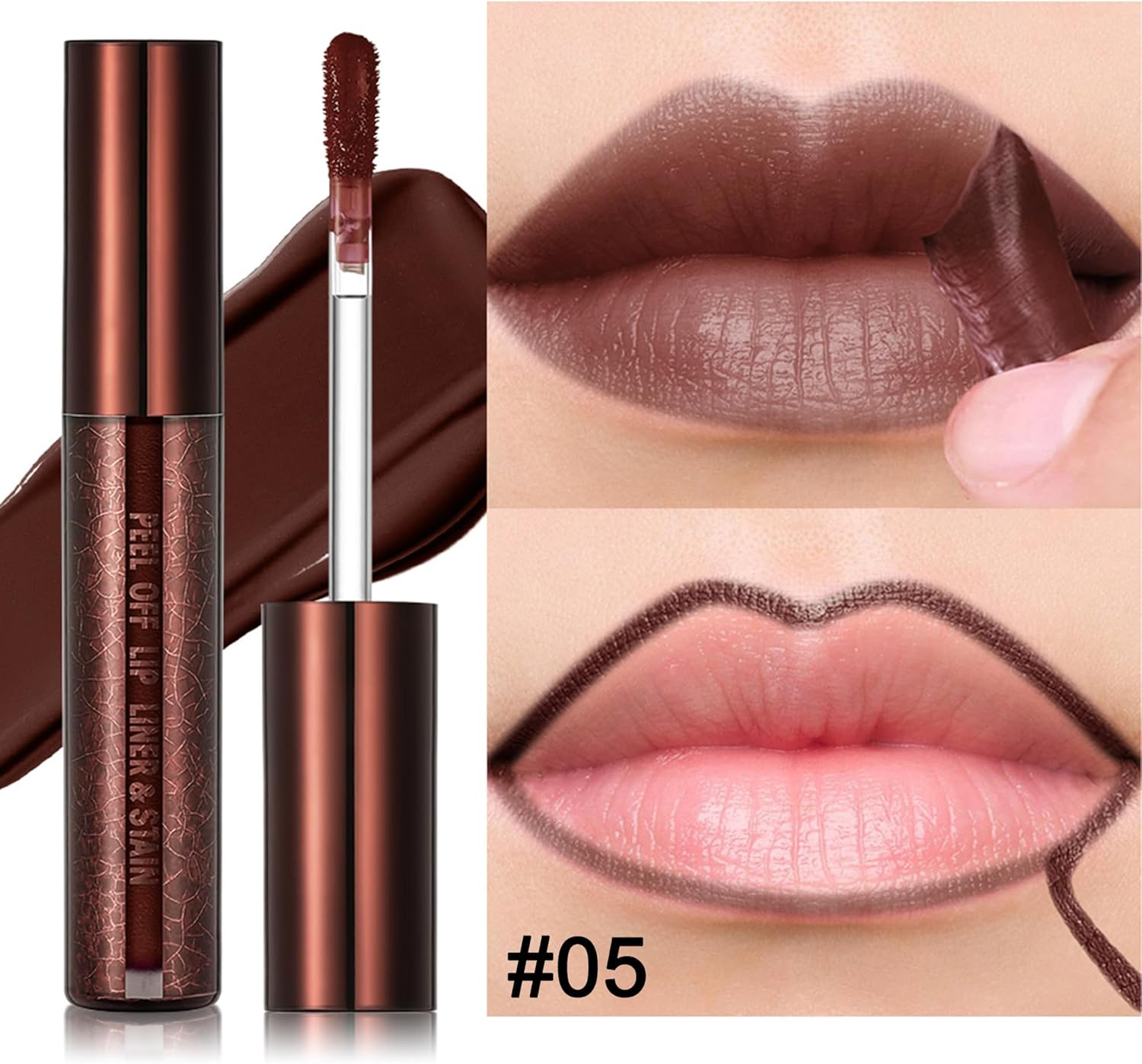 Erinde Lip Stain Peel off Set, Waterproof and Durable Lip Liner Tattoo, Non-Stick Cup Lip Tint Matte Finish, Natural Lip Liner, Highly Pigmented, Transfer Resistant, with Small Tweezers #05 image number 2