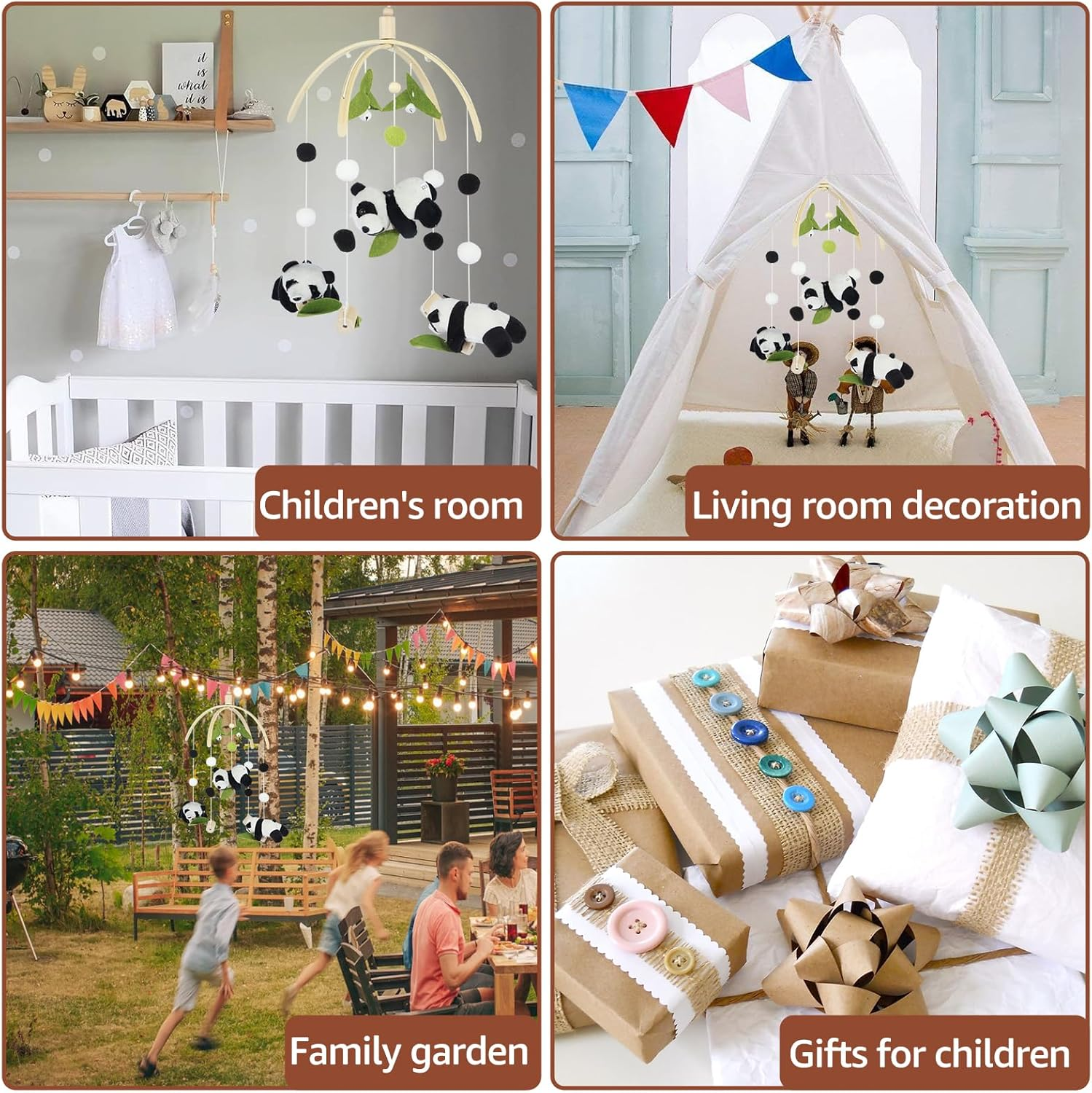 Baby Bed Bell,Animals Baby Crib Mobile Wooden Hanging Baby Bed Bell Handmade Wildlife Nursery Mobile Soft Wooden Bed Bell Toy Cot Bed Pendant Decoration for Infants Boys Girls Bedroom Nursery (B Set) image number 1