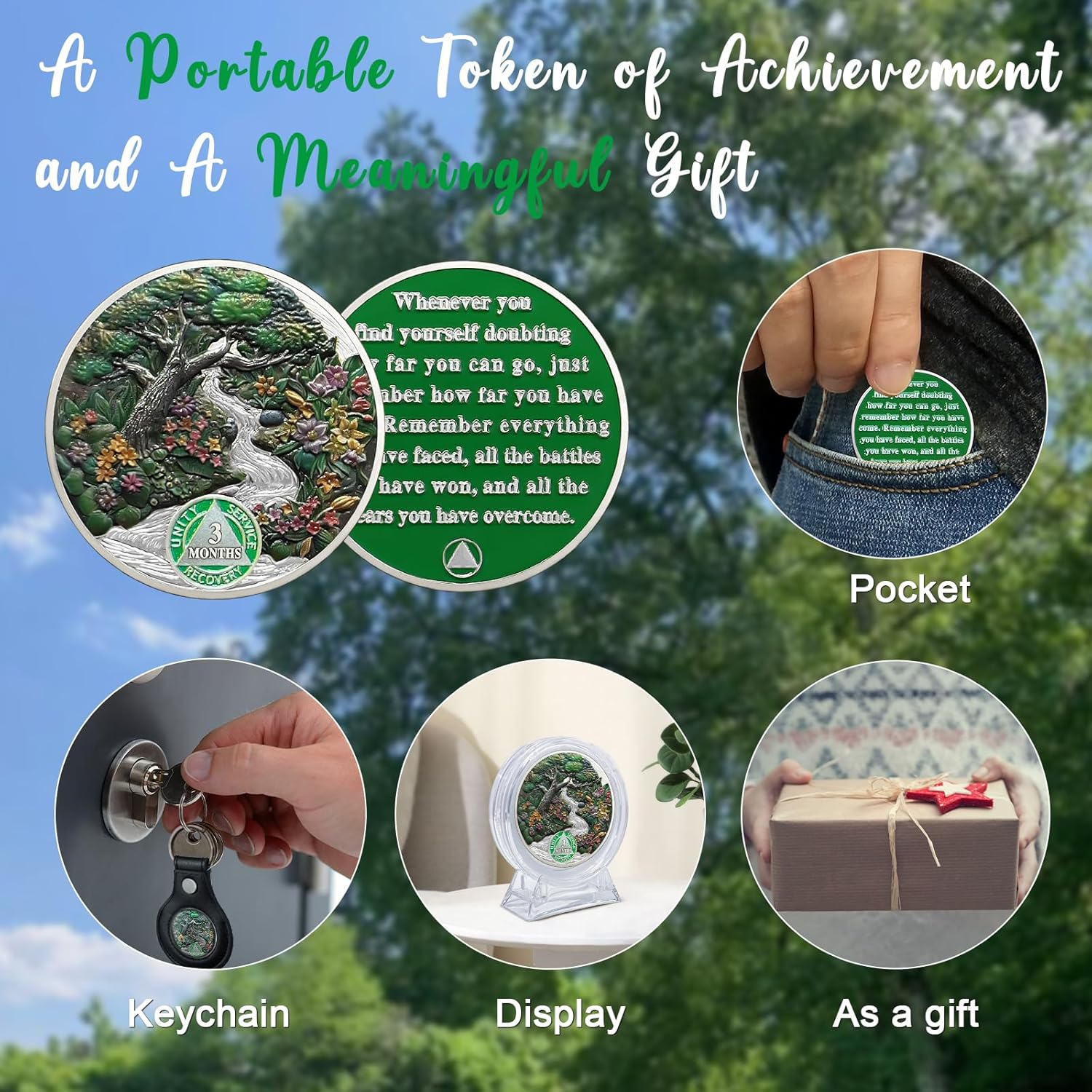 CHURYUML 3 Month Sobriety Coin 90 Day Sobriety Chip Three Month AA Coins Recovery Medallions Sobriety Gifts for Men Women Sober Token Alcoholics Anonymous Gift with Capsule, Display & Card image number 4