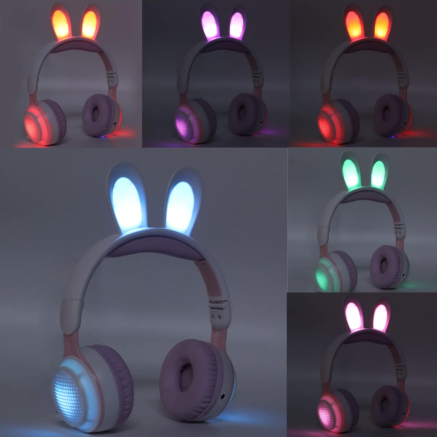 Yunseity Children'S Headphones, Bluetooth 5.0 Headphones with Rabbit Ear, Over-Ear LED Light, Foldable Wireless Headset, Support TF/AUX, Gifts for Children, Toddlers, Teenagers (Blue) image number 1