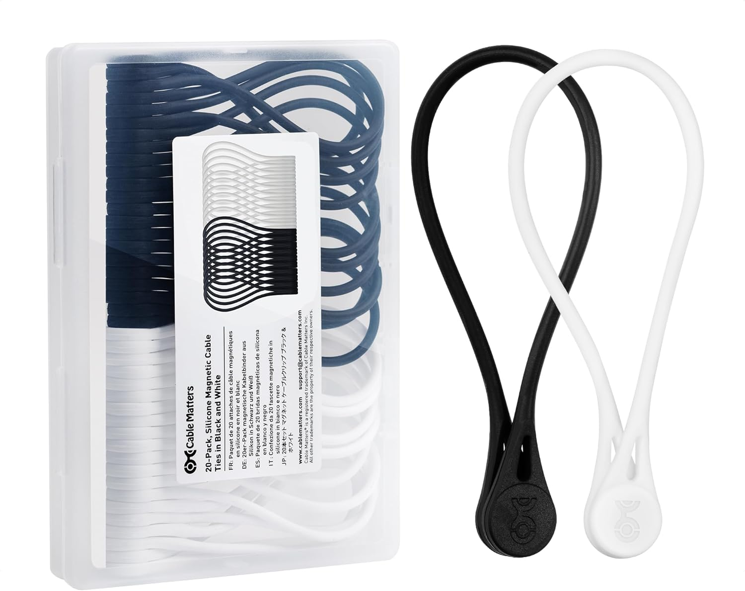 Cable Matters 20-Pack Silicone Magnetic Cable Ties (Magnetic Cord Ties, Magnetic Zip Ties/Cord Organizer) in Black and White image number 5