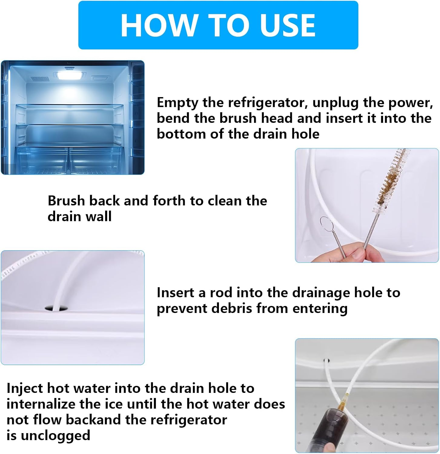 12 Pcs Fridge Drain Hole Cleaning Tools, Refrigerator Drain Hole Cleaning Tool Kit, Fridge Cleaner Syringe and Tube Brush for Kitchen Water Pipe Dredger Blockage Dredgingdrain Unblocker Tools Kit image number 4