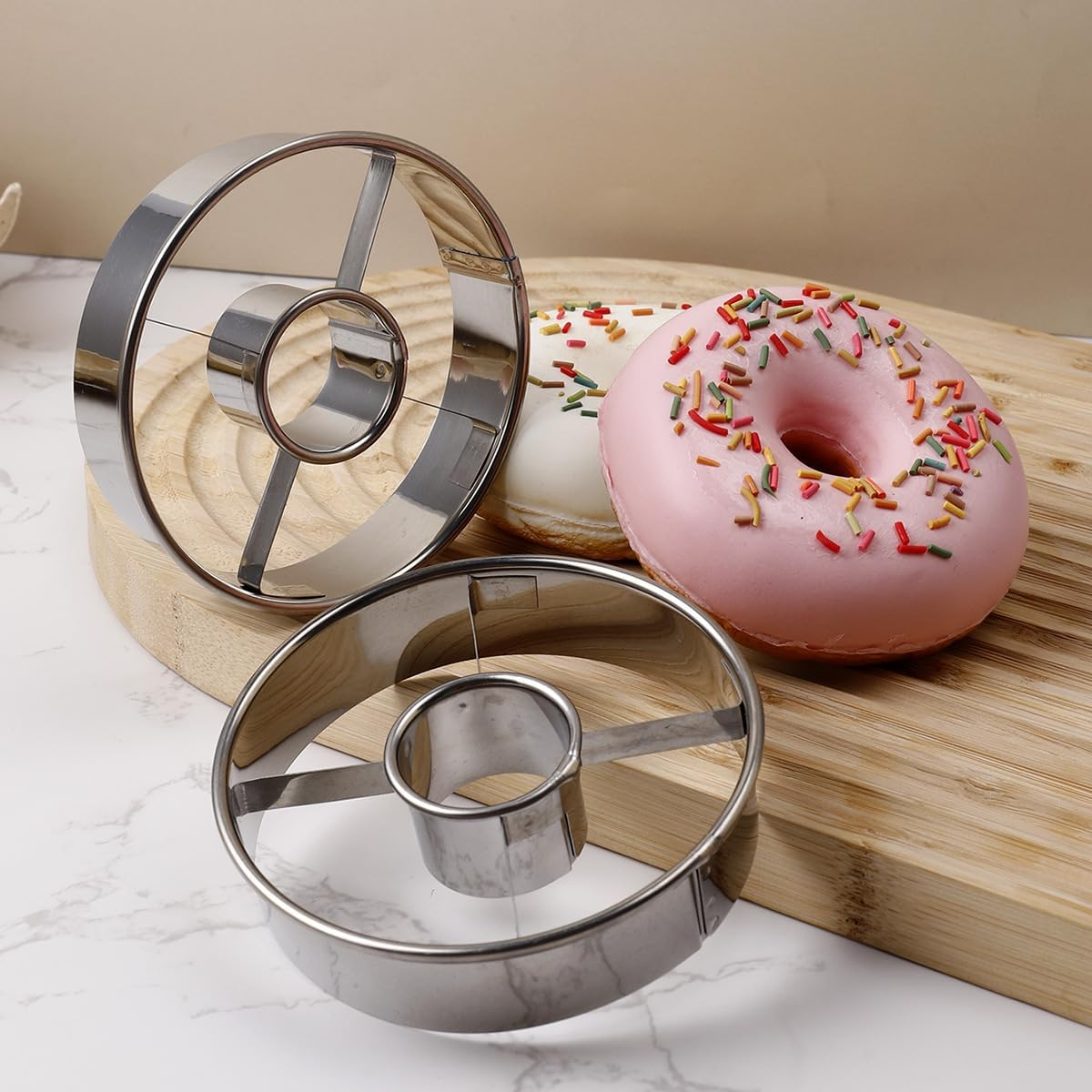 2Pcs Stainless Steel Doughnut Cutters,Doughnut Cutters Mousse Ring Cookie Chocolate Cake Mold,Stainless Steel Donut Mold Desserts Bread Cutter,Stainless Steel Doughnut Cutter,Mousse Molds Bread Molds image number 3