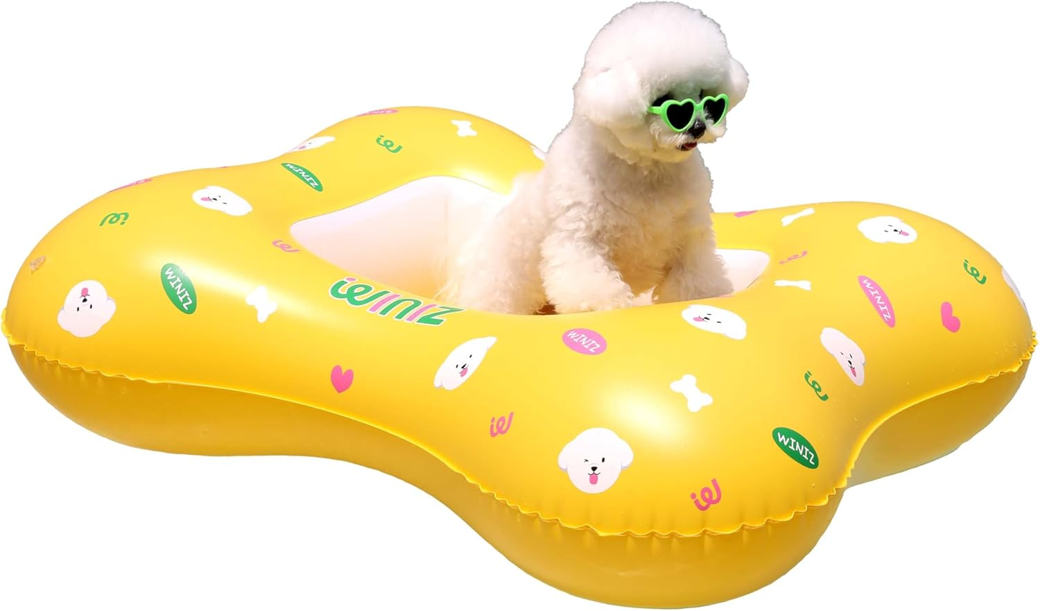 WINIZ Dog Float - Yellow Cute Design Inflatable Rafts for Small Medium Dogs and Puppies - Essential Pet Supplies for Summer Outdoor Water Play Pool Lake River image number 6