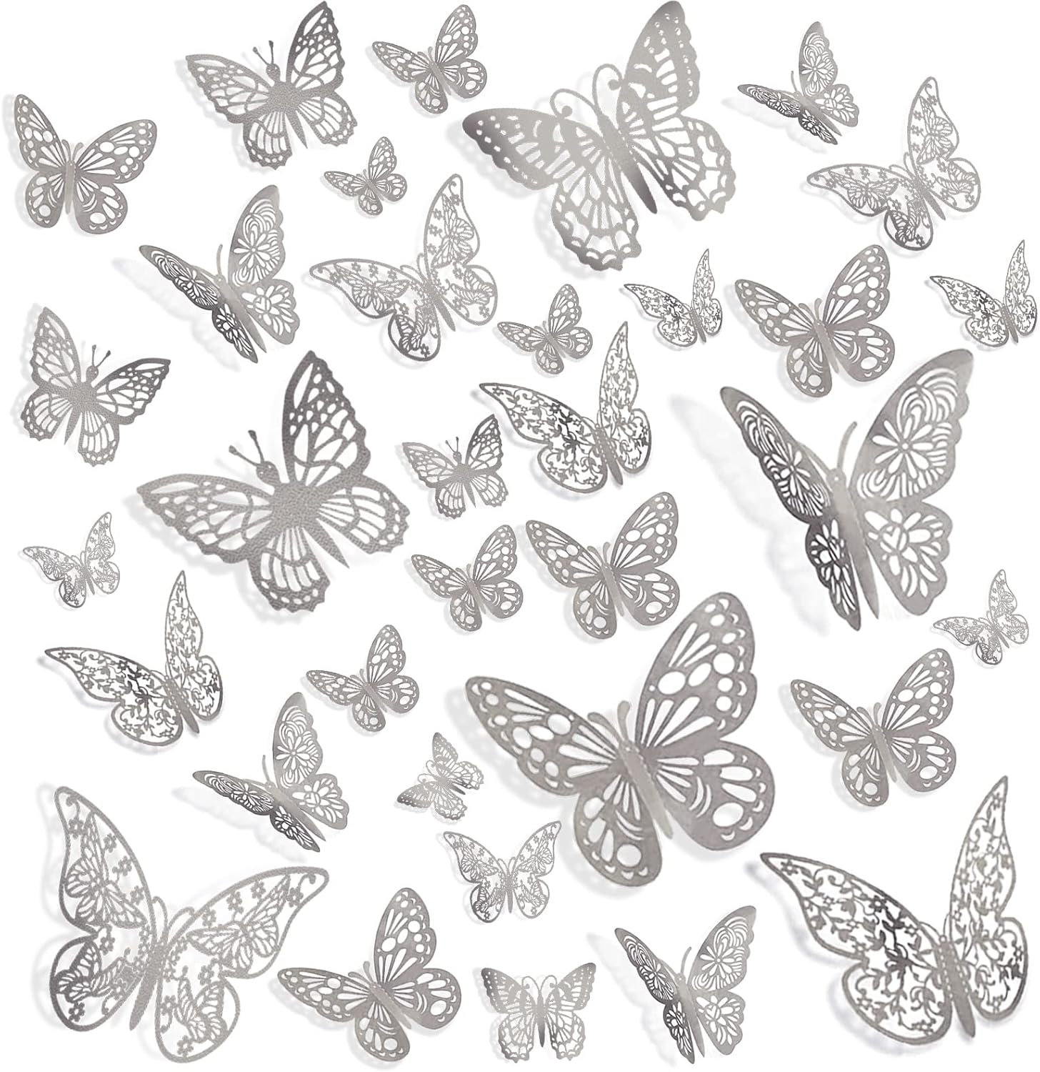 144 Pcs 3D Butterfly Wall Stickers Decor 6 Styles 3 Sizes, Silver Butterfly Cake Decorations Removable Butterfly Decals Room Wall Decor for Kids Nursery Classroom, Wedding, Party, Baby Shower - Rose Gold image number 4