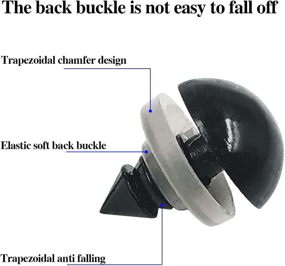 Findtop 1000 Pieces Black Plastic Safety Eyes with Washers for Stuffed Animal Eyes DIY Craft Projects (4 Sizes) image number 2