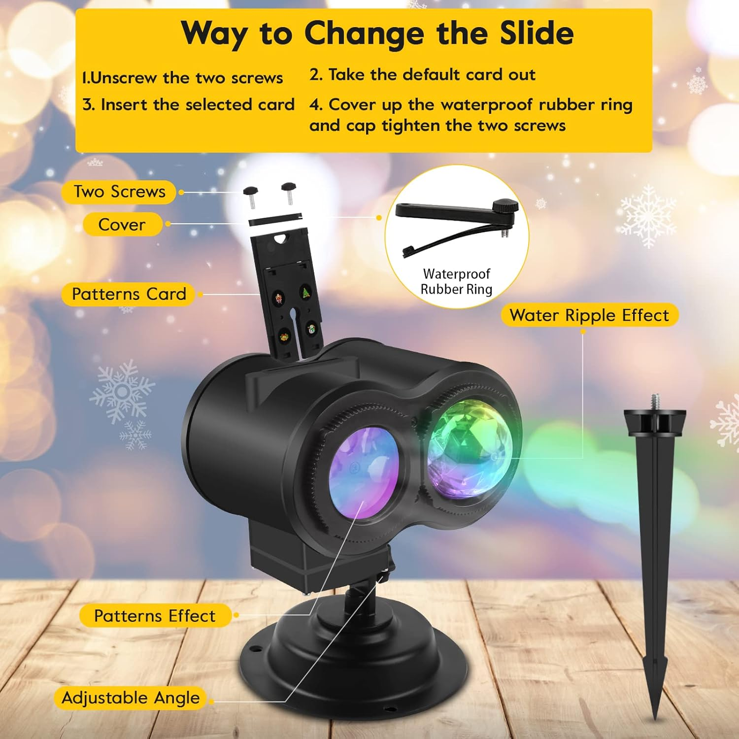 Christmas Projector Lights Outdoor, Ocean Wave Waterproof Holiday Projector Lights, 12 Slides & 10 Colors Halloween Lights Projector with Remote for Thanksgiving Birthday Party Decorations image number 1