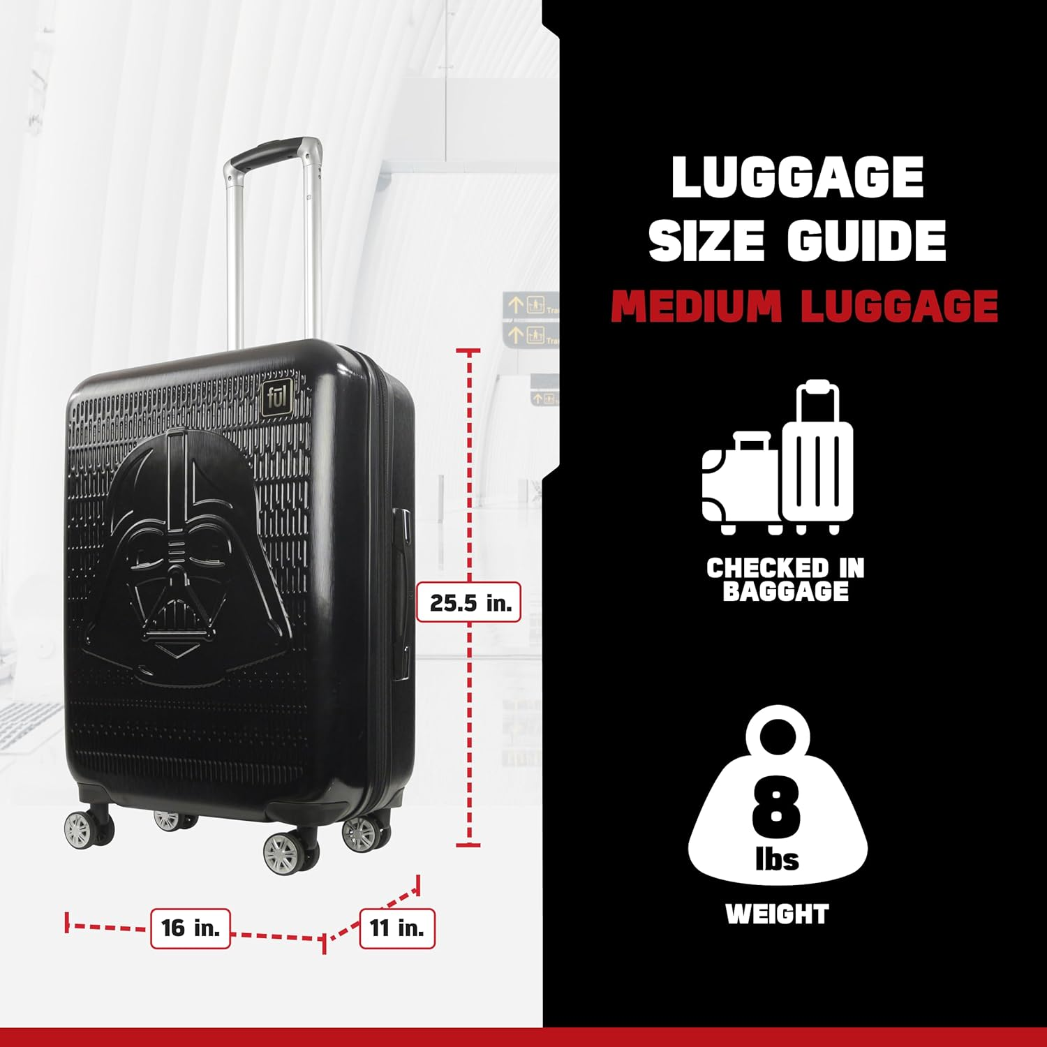 FUL Star Wars Darth Vader Rolling Luggage, Embossed Hardsheel Suitcase with Wheels image number 2