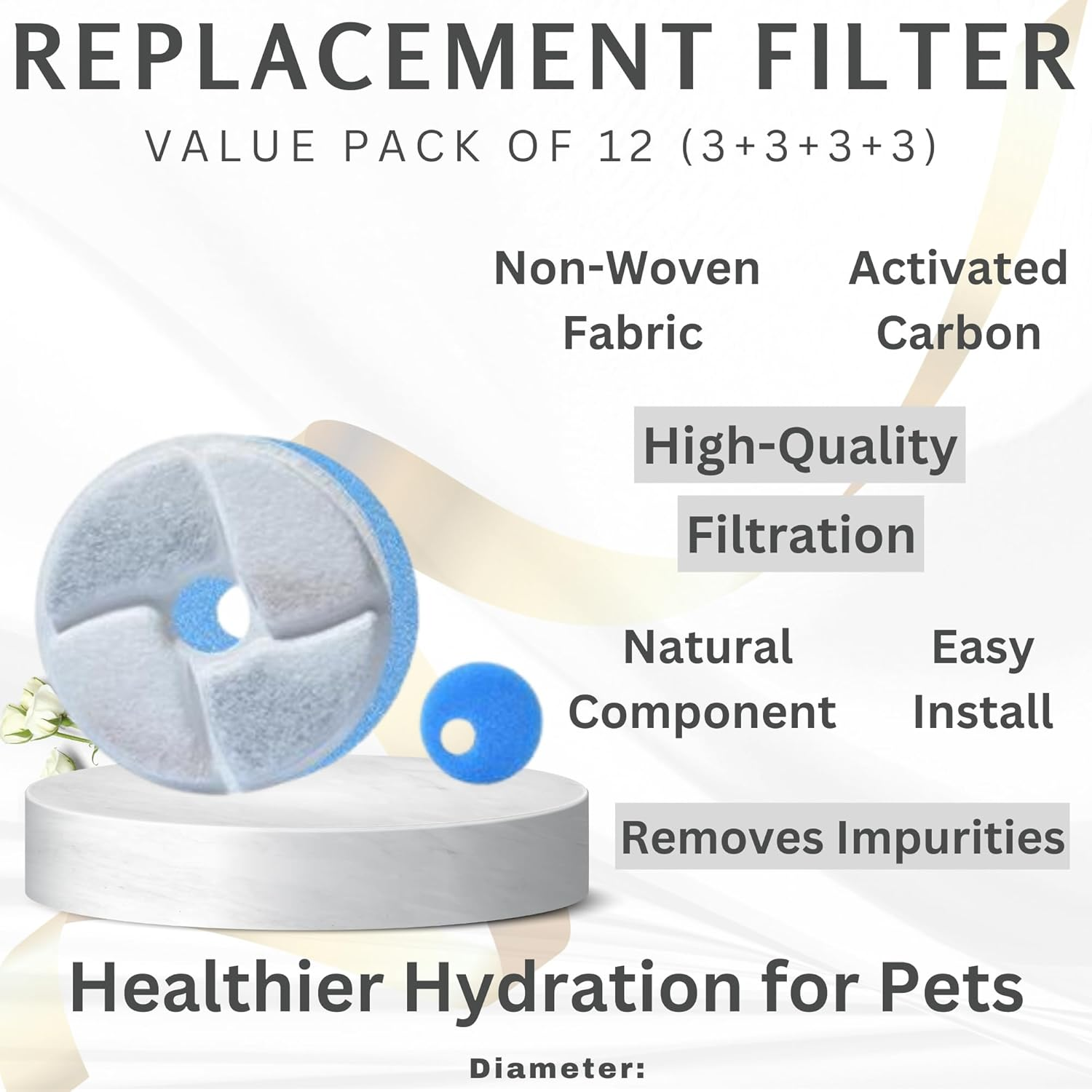 Supreme Crafted Pet Dog Cat Water Fountain Filter for 2.6L - Quad Layer Carbon Filter Pack of 4 - Ideal for Pet Water Fountain Filter - Enhance Cat Drinking, Effective Filtration, 2 Months+ Supply
