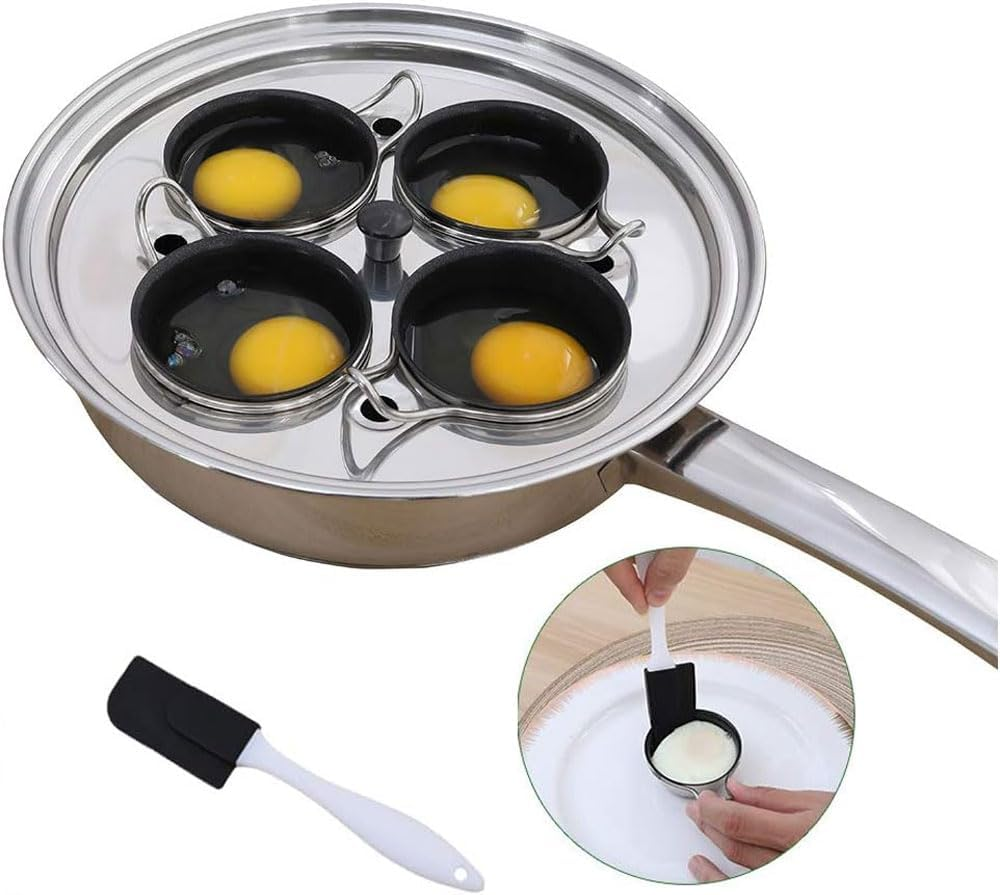 4-Cup Egg Poacher Pan Set, Stainless Steel with Nonstick Cups and Glass Lid Egg Poachers, Silicone Spatula Included image number 3