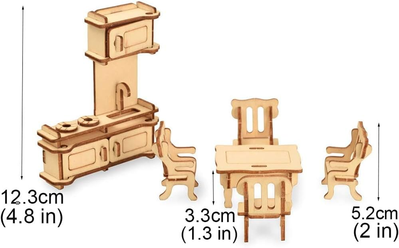 BOHS 34-Piece Dollhouse Furniture Set - Laser Cut Wooden 3D Puzzles - Miniature Doll House DIY Models and Accessories image number 1