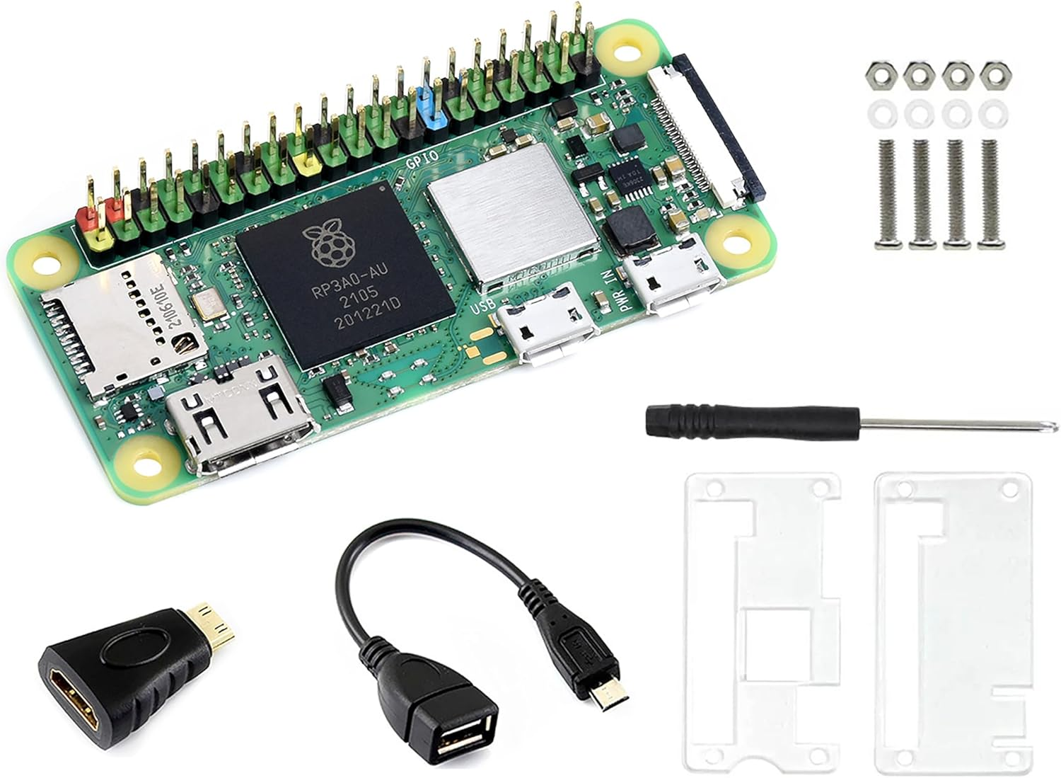Pi Zero 2 W Basic Kit with Pre Soldered Header Raspberry Pi Zero 2 W + Pi Zero 2W Case + Mini HDMI to HDMI Adapter + Micro USB+OTG Cable, Five Times Faster, Quad-Core ARM Processor (5 Items) image number 2