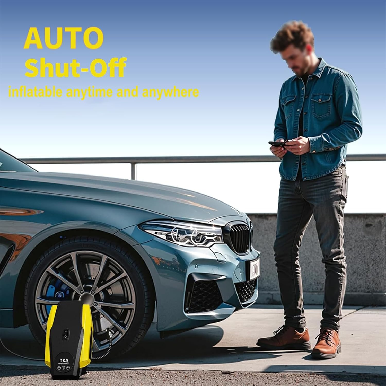 Tyre Inflator Portable Air Compressor，Car Tyre Pump，12V DC Compact Air Pump for Car Tyres， Auto Shut-Off Autopump, Digital Electric Tire Pump with LED Light Multipurpose Car Accessory