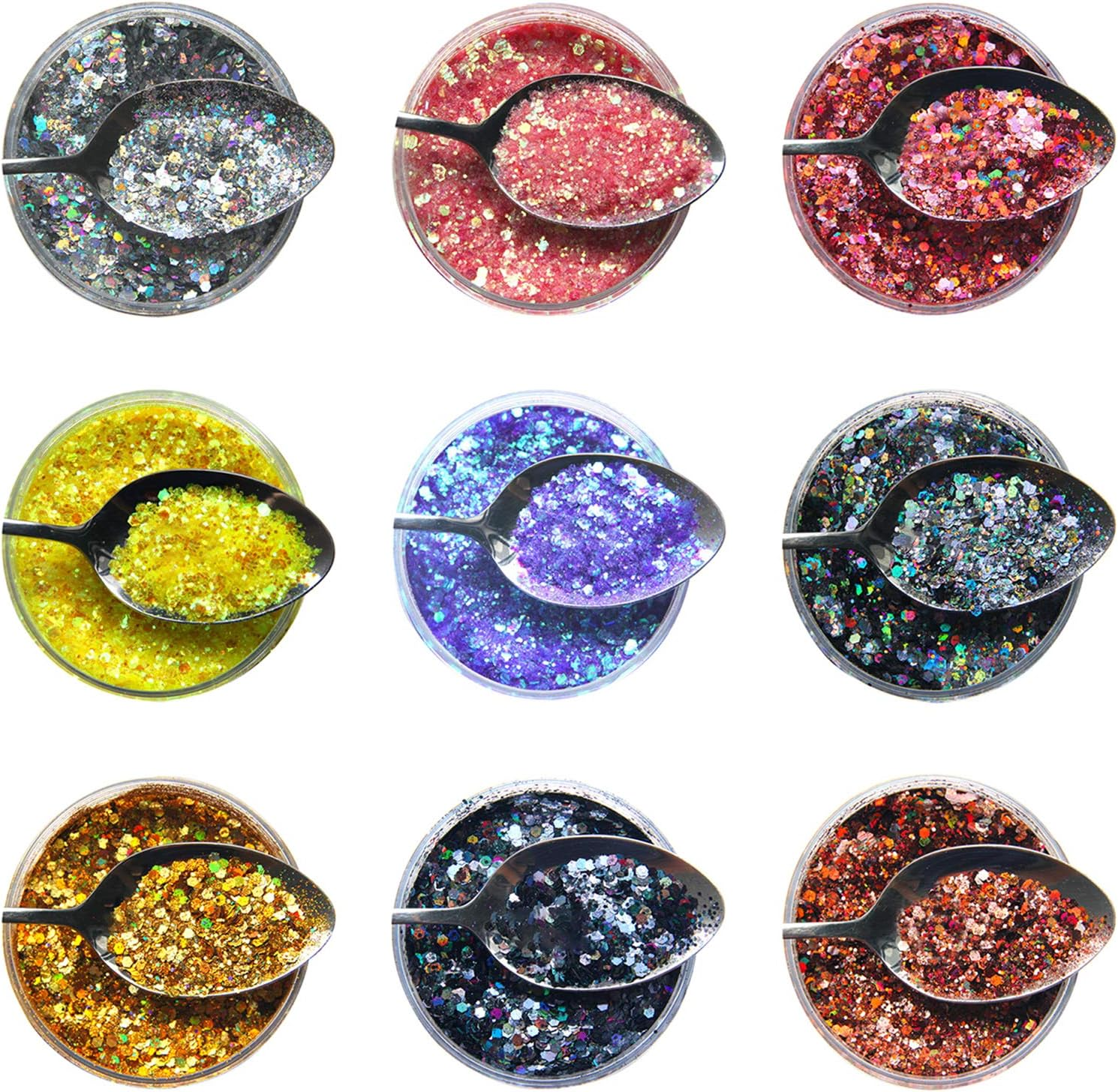 9 Packs Nail Art Powder Tips Decoration Multi Purpose Arts Crafts Body Supplies Glitter image number 4