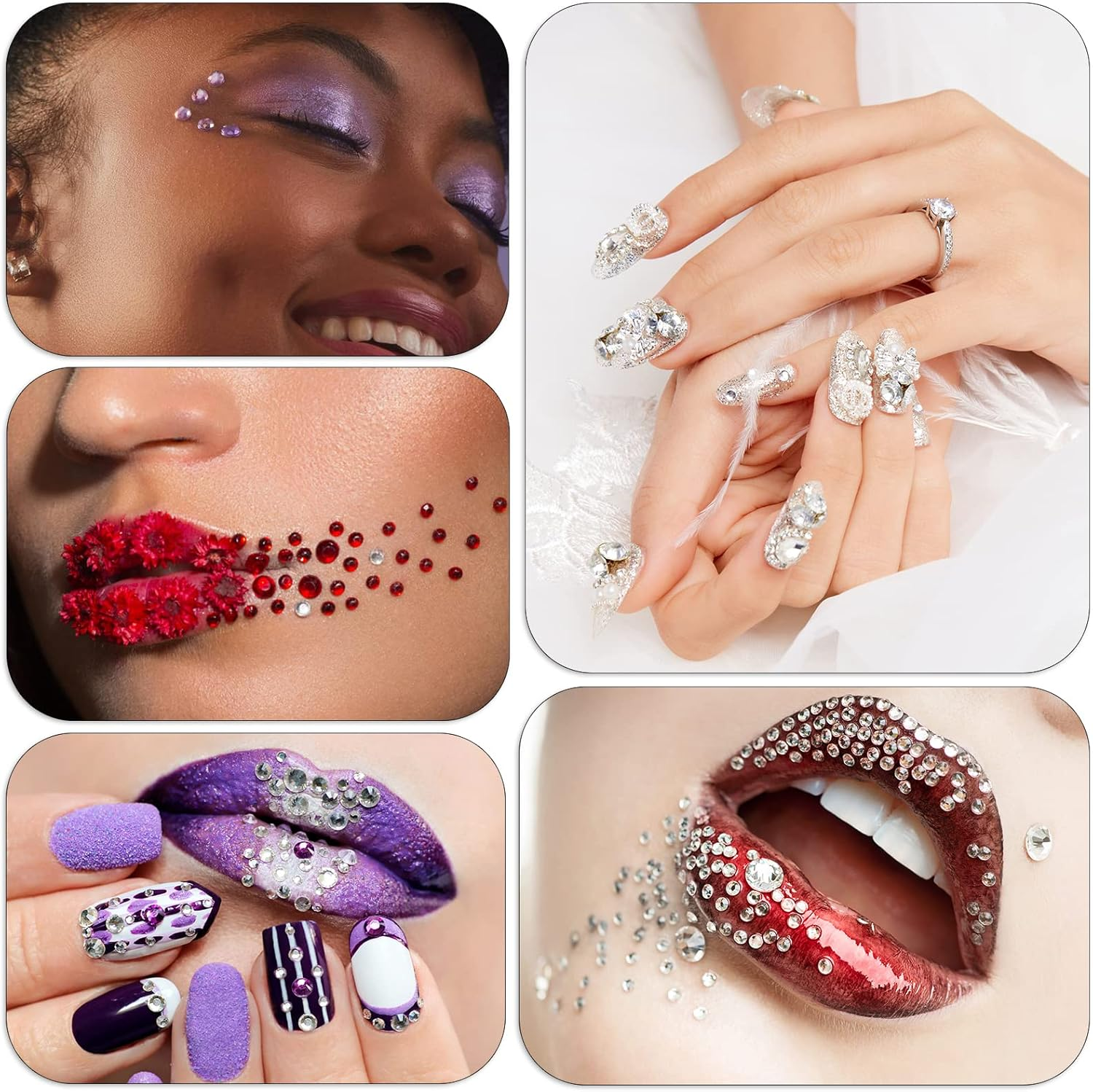 Aiqinu Self-Adhesive Glitter Stones, 16 Colours, 3600 Pieces, Rhinestones, 2/3/4/5/6 Mm, Various Sizes, Glitter Stones for DIY Crafts, Greeting Cards, Face, Nails Decoration