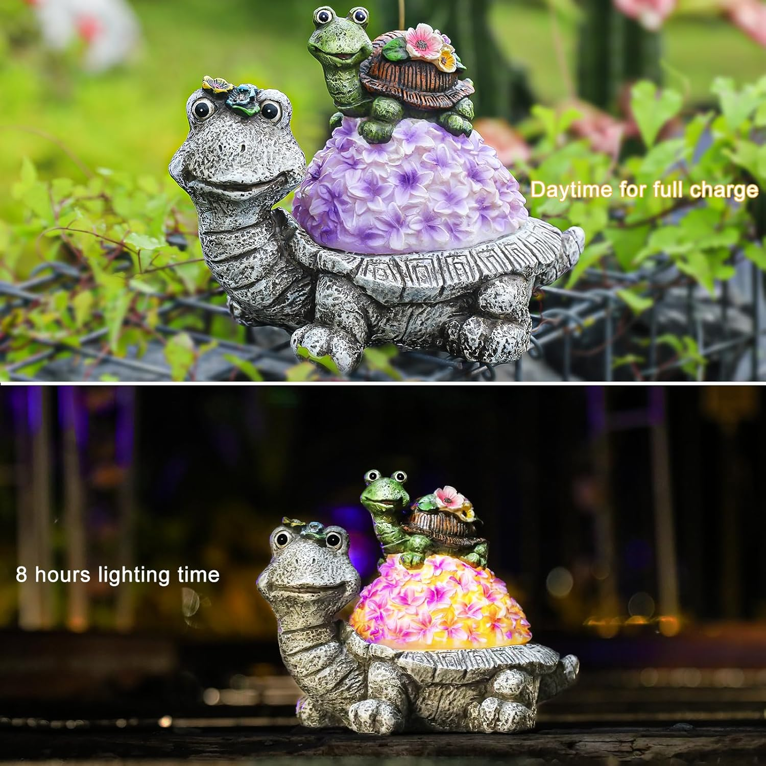 Solar Flower Turtles Statue for Outdoor, Waterproof outside Tortoise Figurines Decor with LED Lights, Suitable for Garden, Yard, Lawn, Porch, Patio, Balcony - Gifts for Grandma Mom Women image number 2