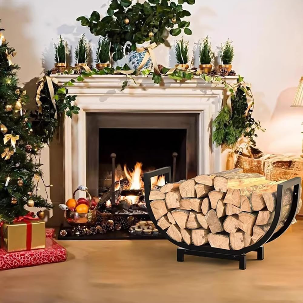 1 Pcs Premium Outdoor and Indoor Firewood Rack - 24.2In Rustproof Log Holder, Fireplace Storage Organizer, Stable Firewood Storage for Fireplace, Wood Holder, Firewood Organizer image number 6