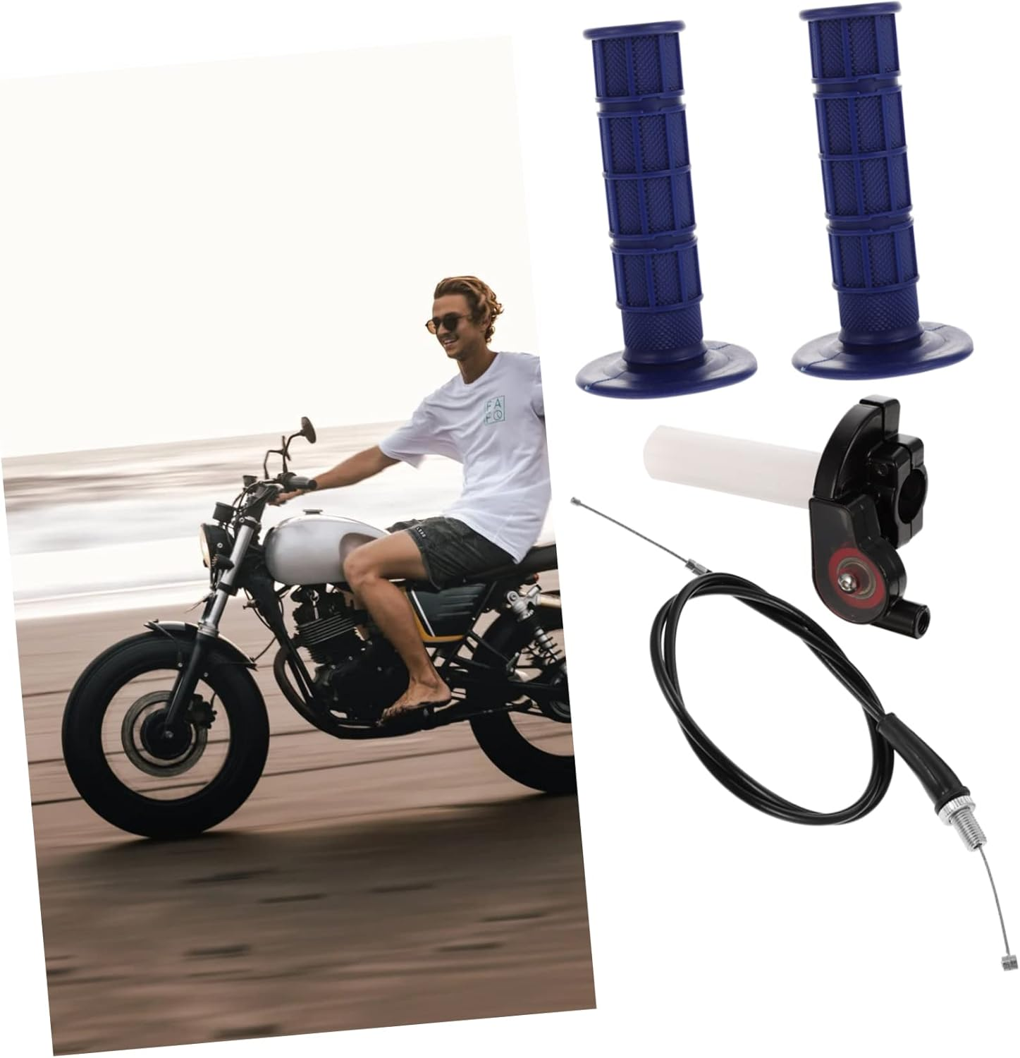 SEWOART Motorcycle Throttle Cable and Grip Set with Accelerator Lever, Universal Motorbike Transmission Spare Part for ATV and Dirt Bike Controls