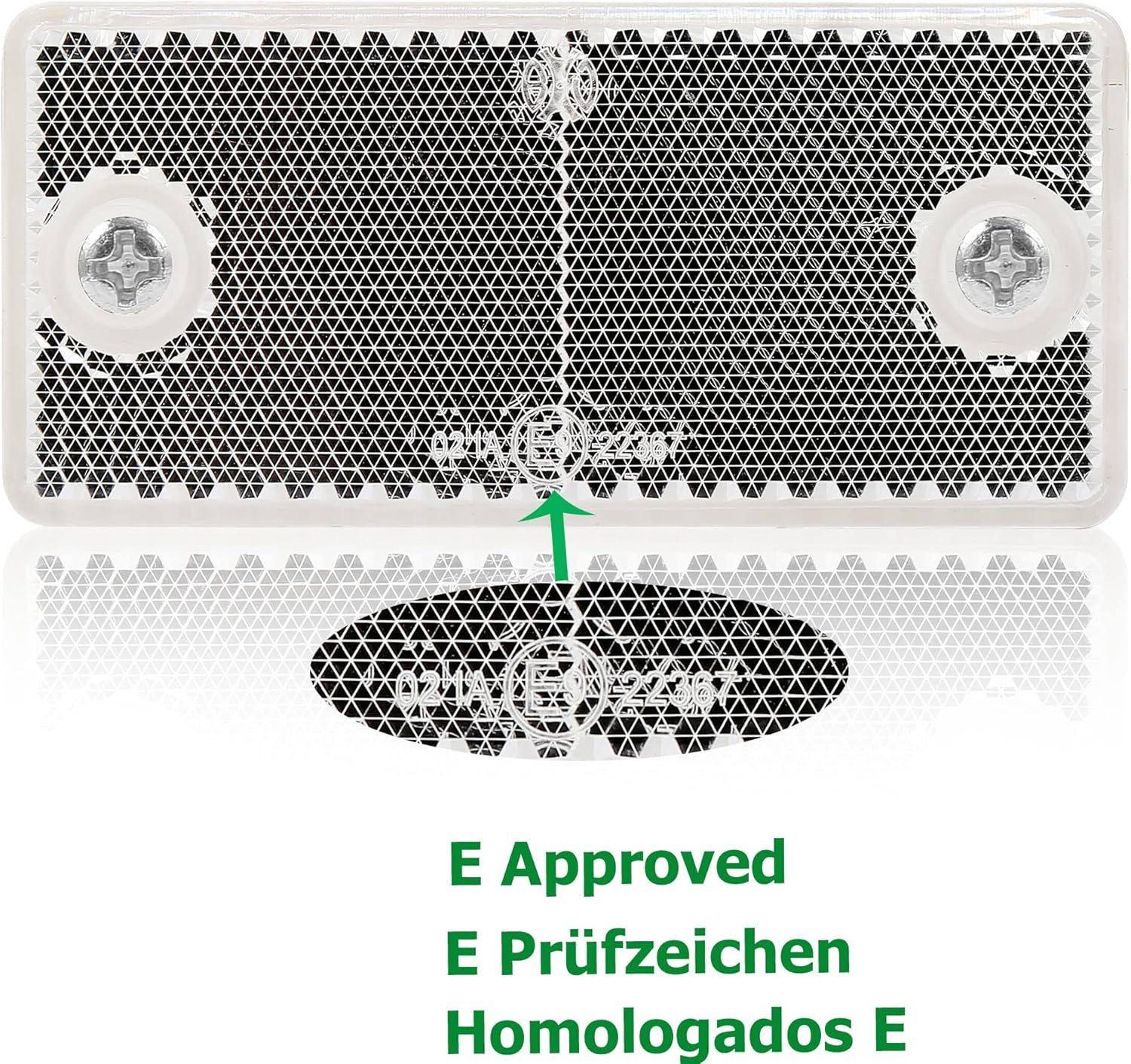 Rectangular Reflectors Screw-On Pack of 2, 90 X 40 X 8 Mm, with E9 Certification, Rear Reflector for Tractor, Caravan, Diffusion Disc Trailer, Cat'S Eye, White Square Reflector (White/Square/2-Pack) image number 4